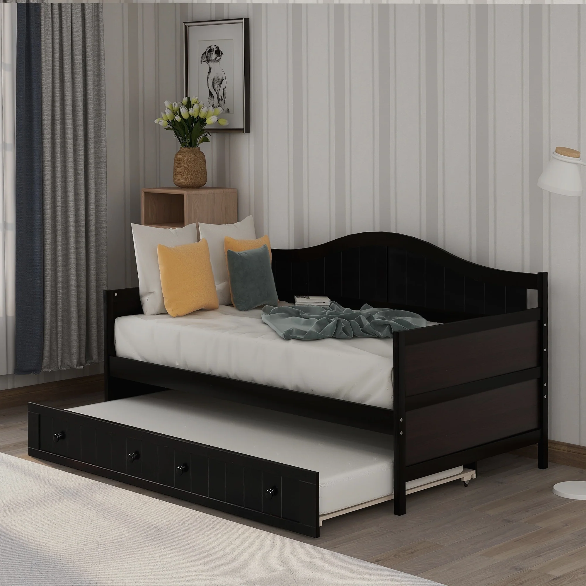 Wooden Daybed with Trundle Bed