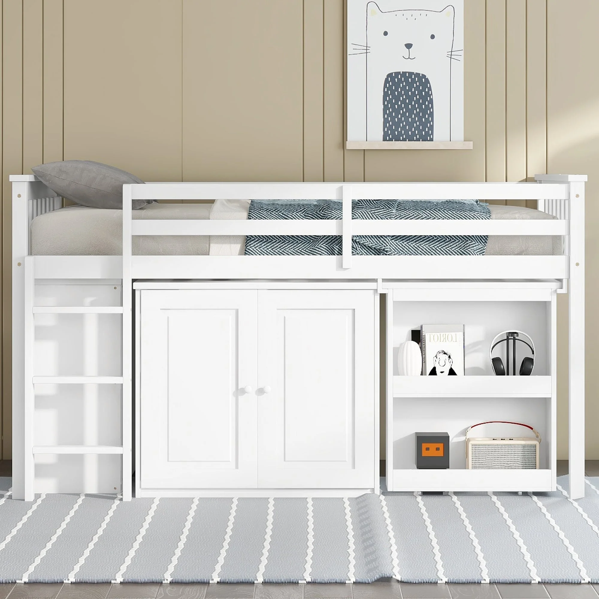 Loft Bed with Storage Cabinet
