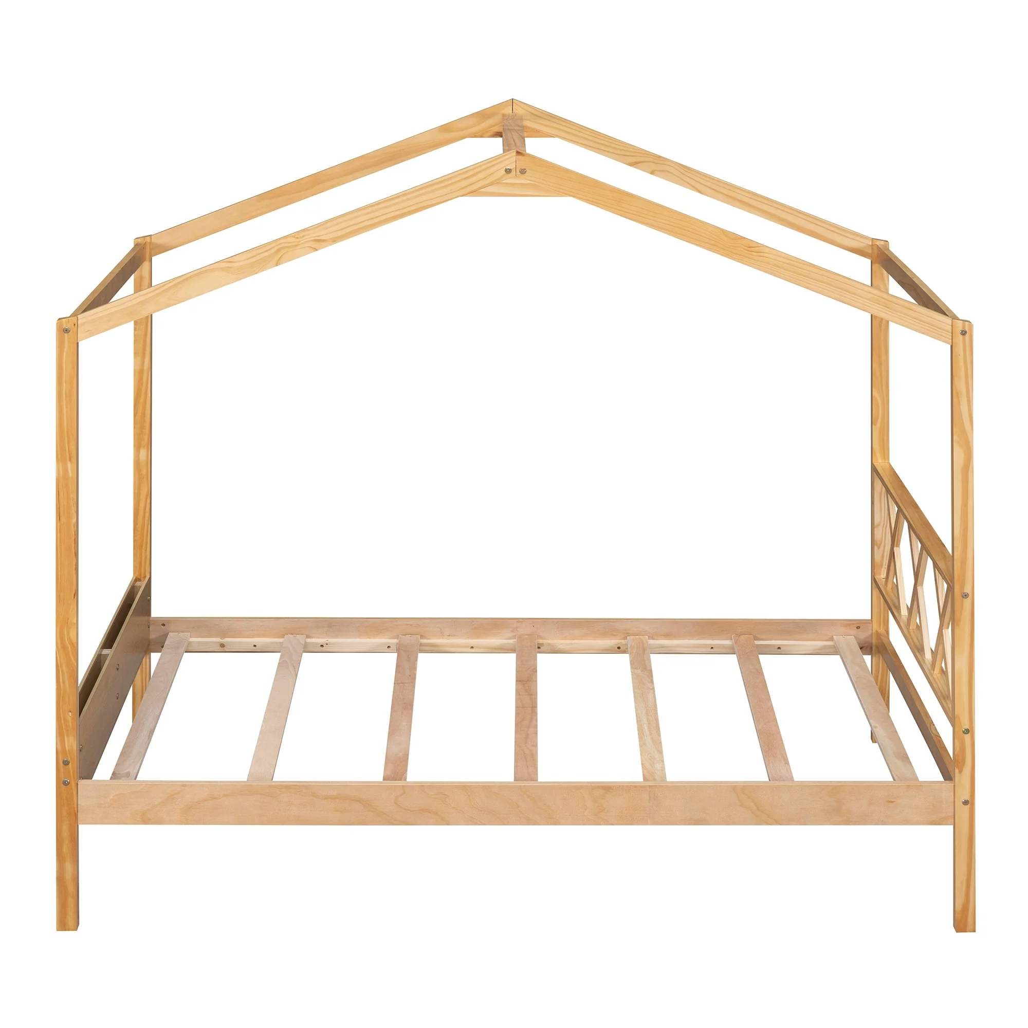 Wood House Bed with Storage Space