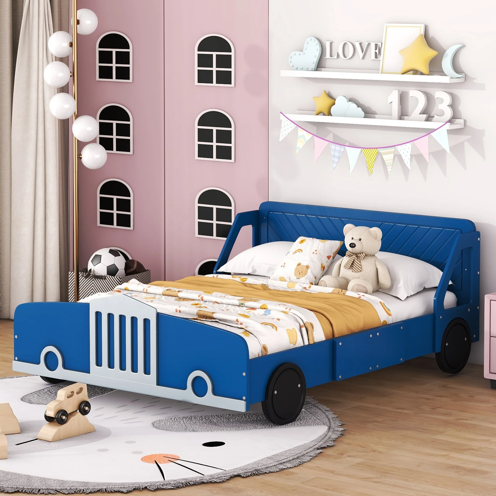 Car-Shaped Platform Bed with Wheels