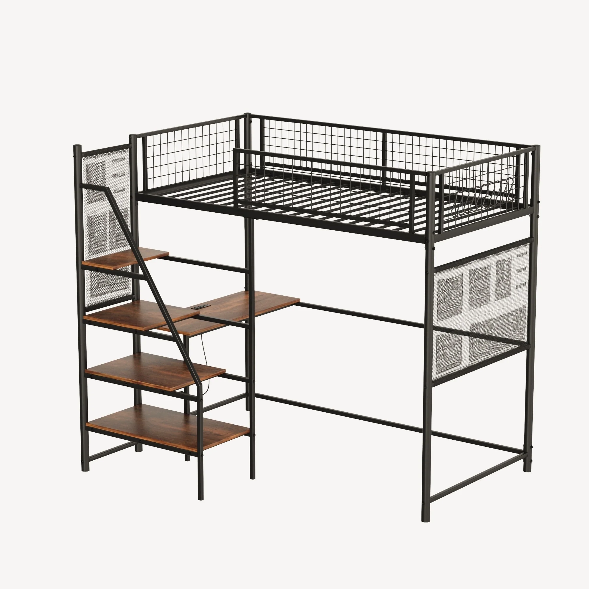 Twin sized loft metal bed with black