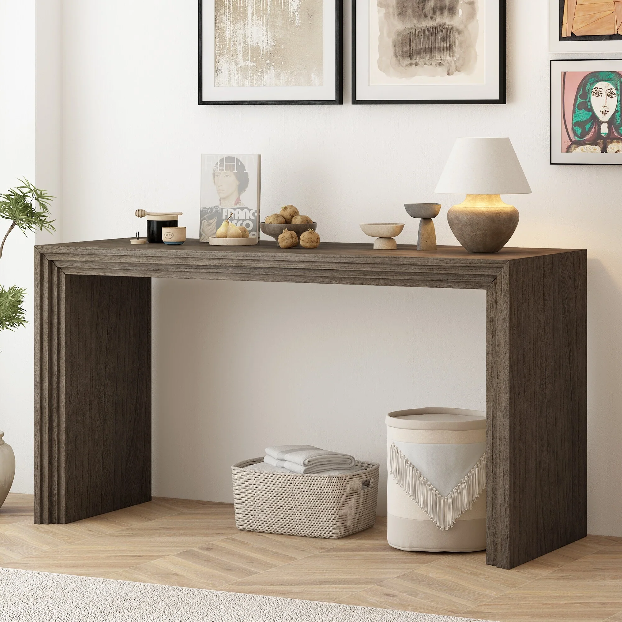 Console Table With Solid Wood Veneer