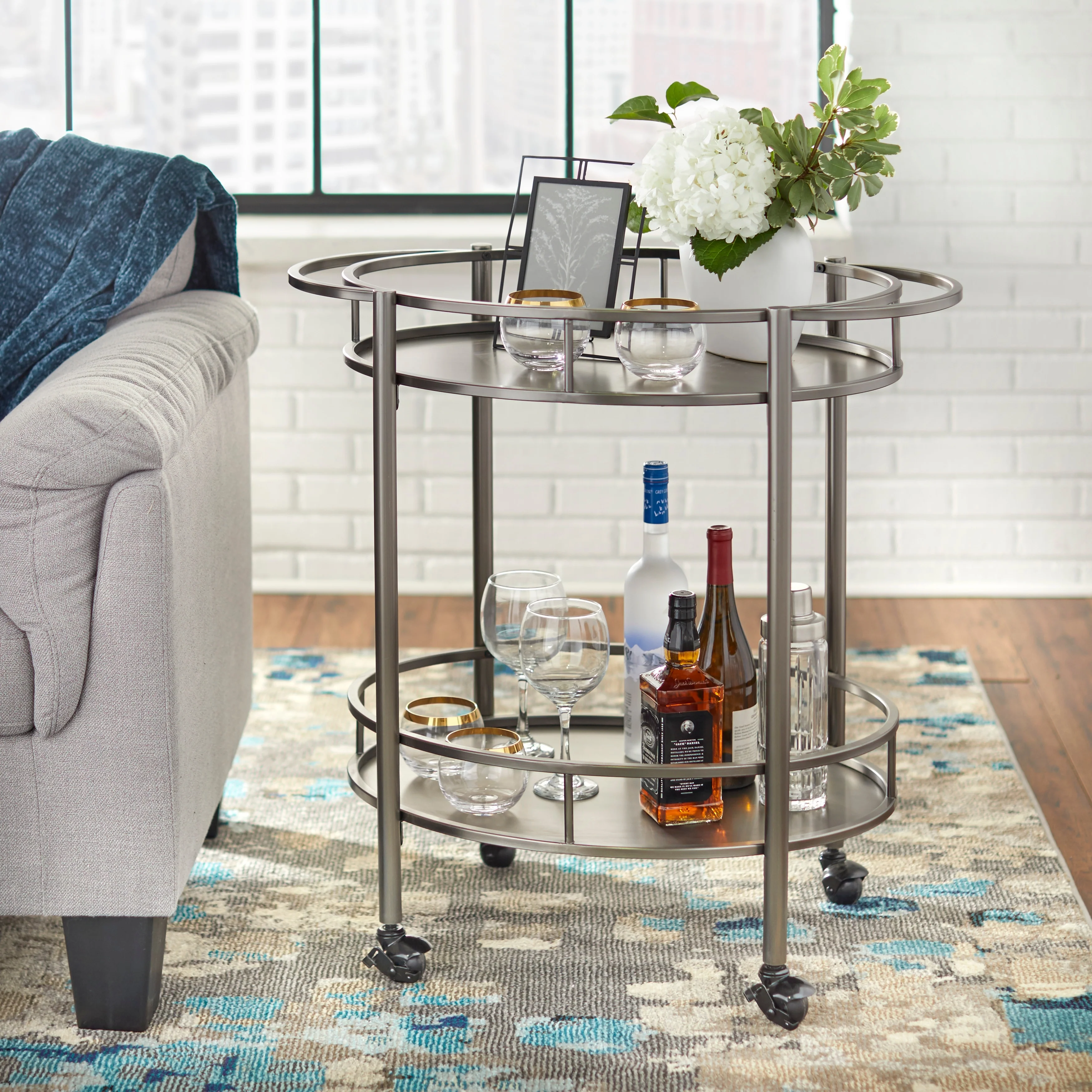 Lifestorey Devin Oval Metal Bar Cart