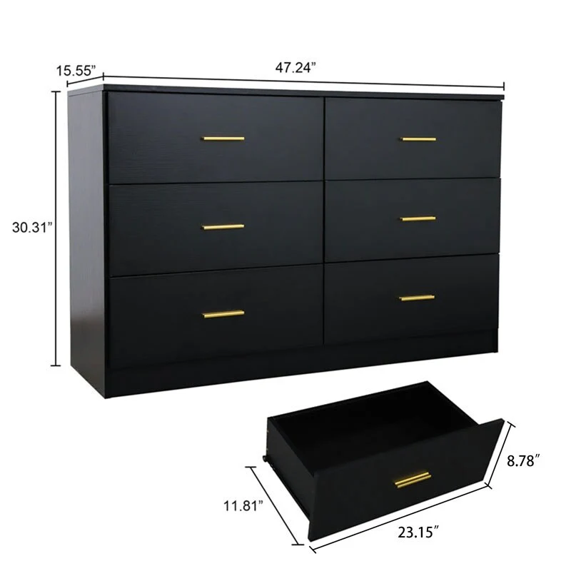 Modern Black 6-Drawer Dresser