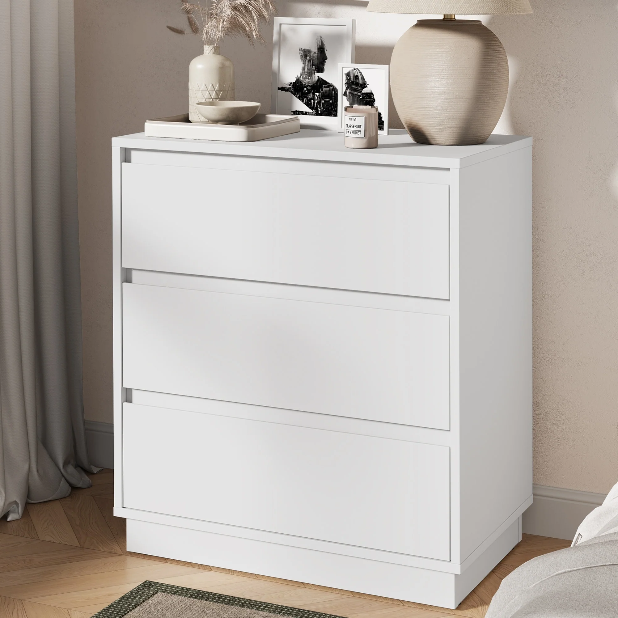 Wide Nightstand with 3 Drawers