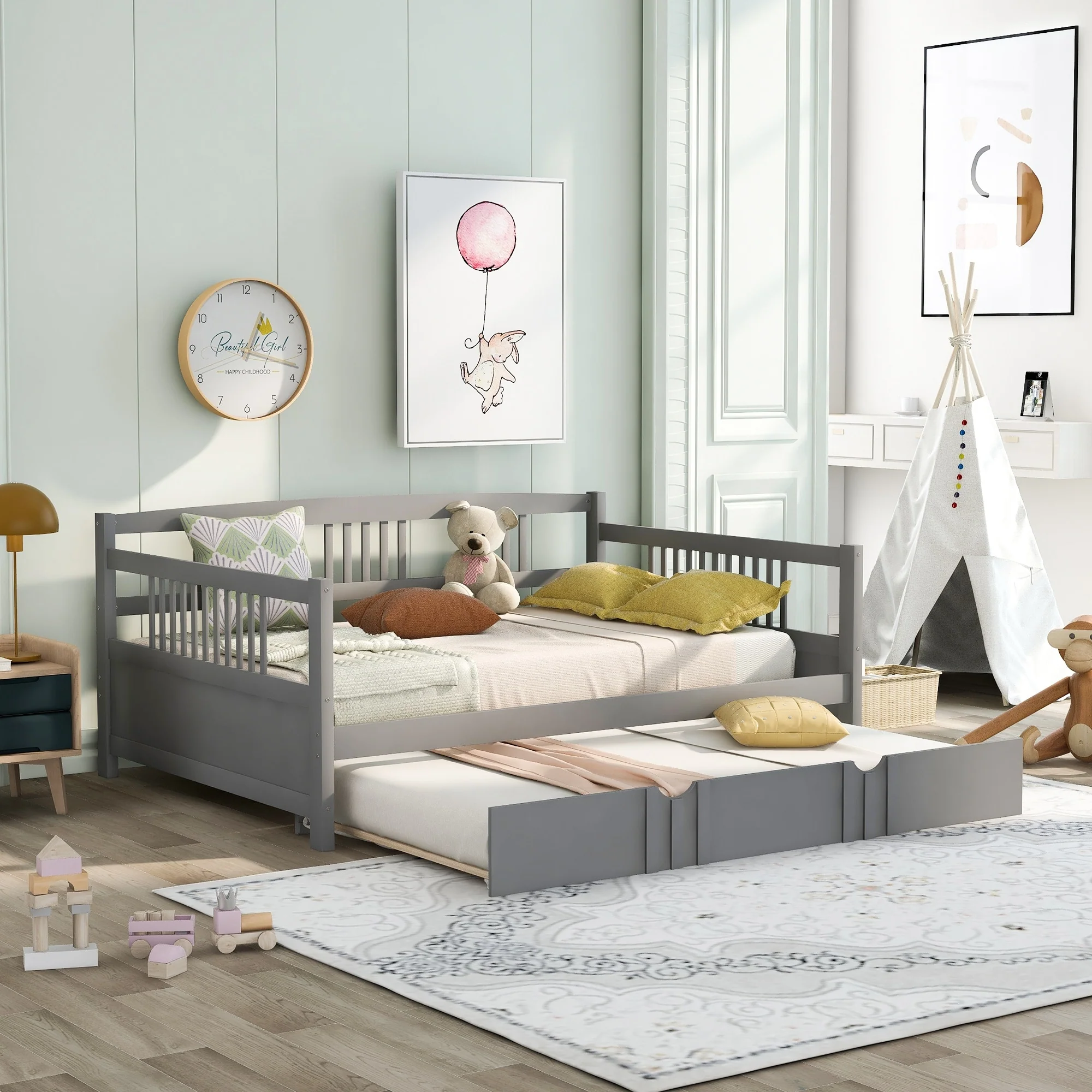 Daybed Wood Bed with Trundle