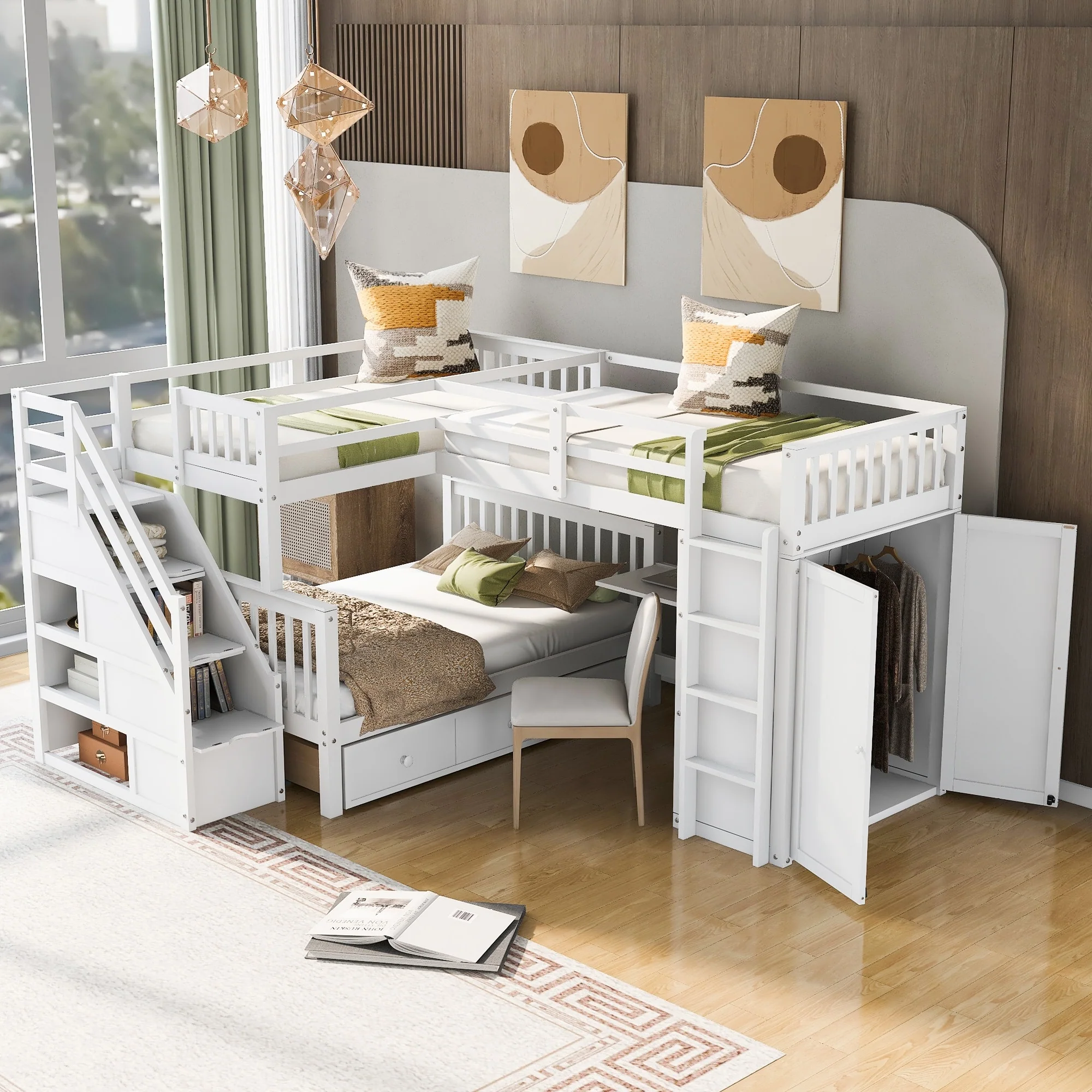 L-Shaped Bunk Bed With 3 Drawers