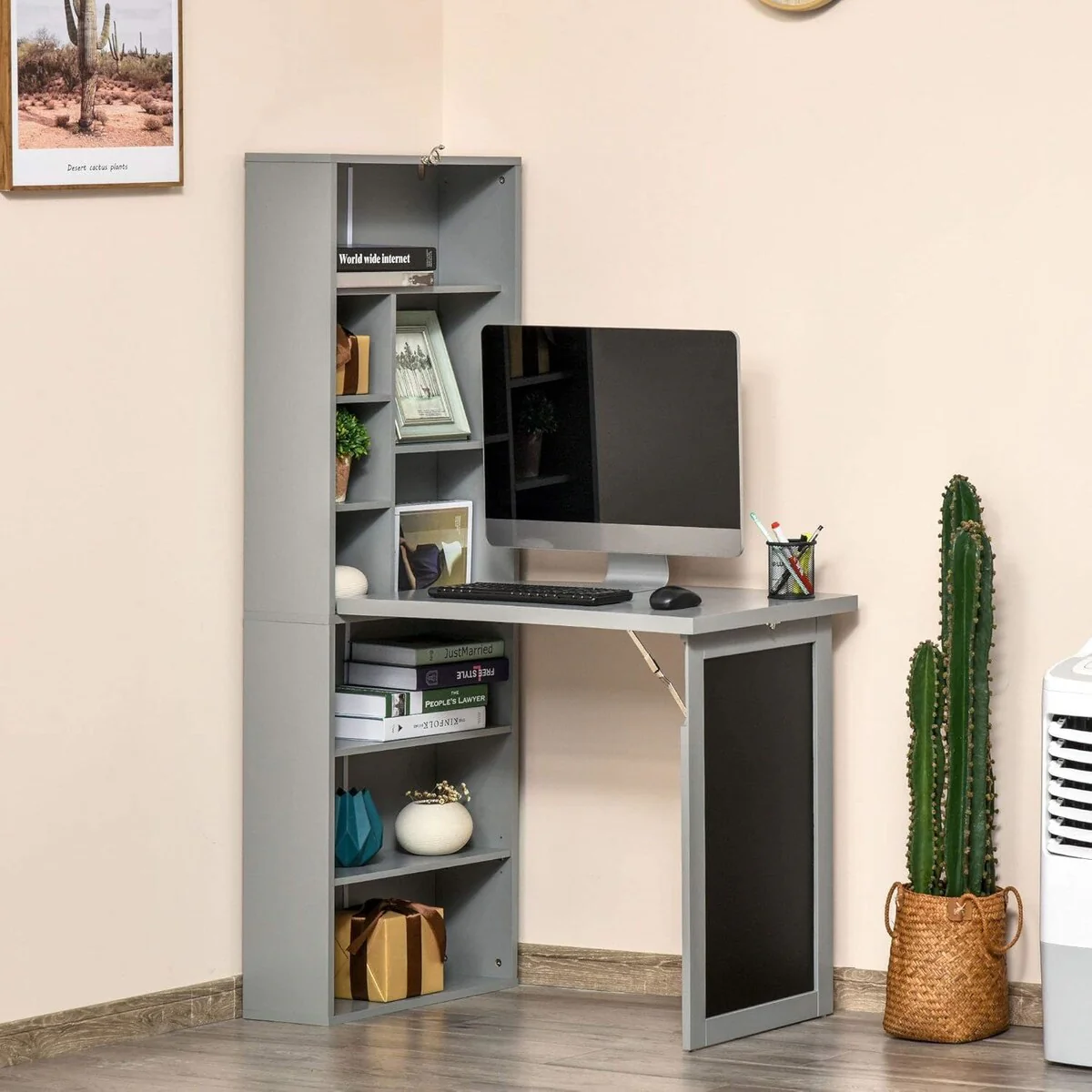 Foldable Computer Desk with Shelves