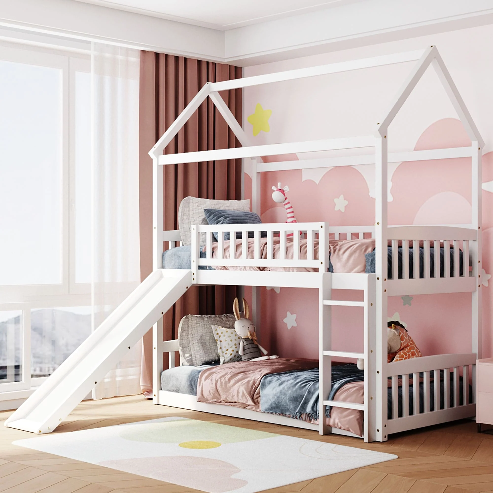 Over Bunk Bed with Slide