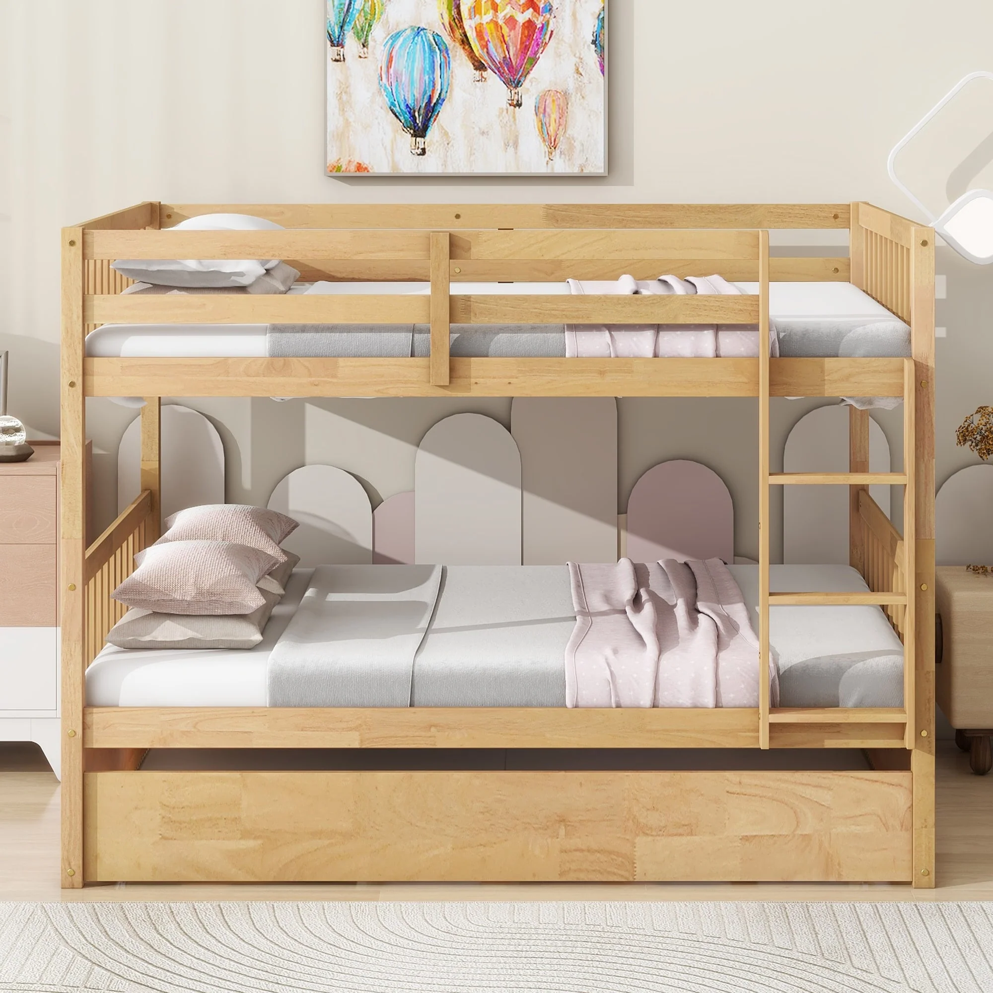 Rubber Wood Bunk Bed with Trundle
