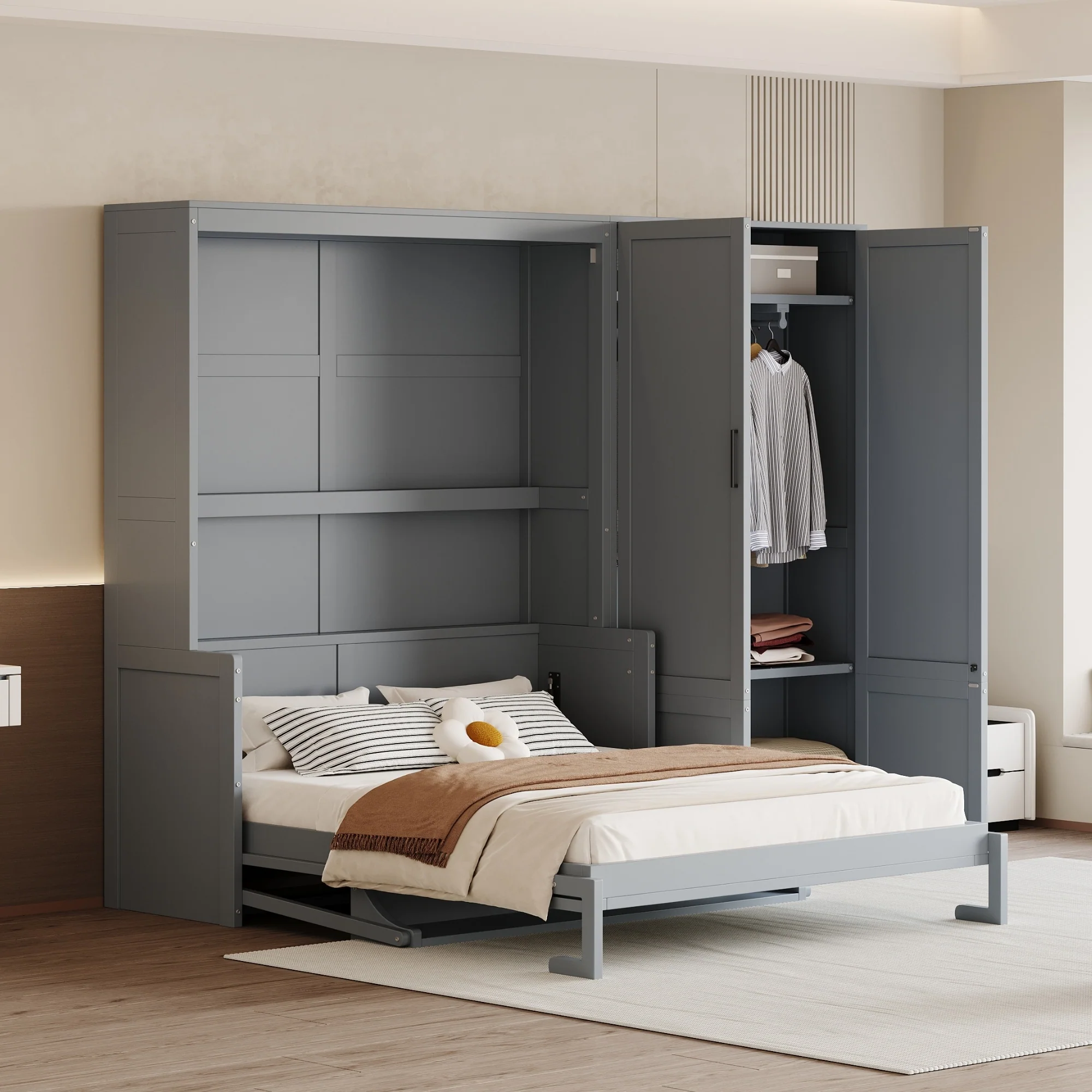 Queen Size Murphy Bed Wall Bed with Closet