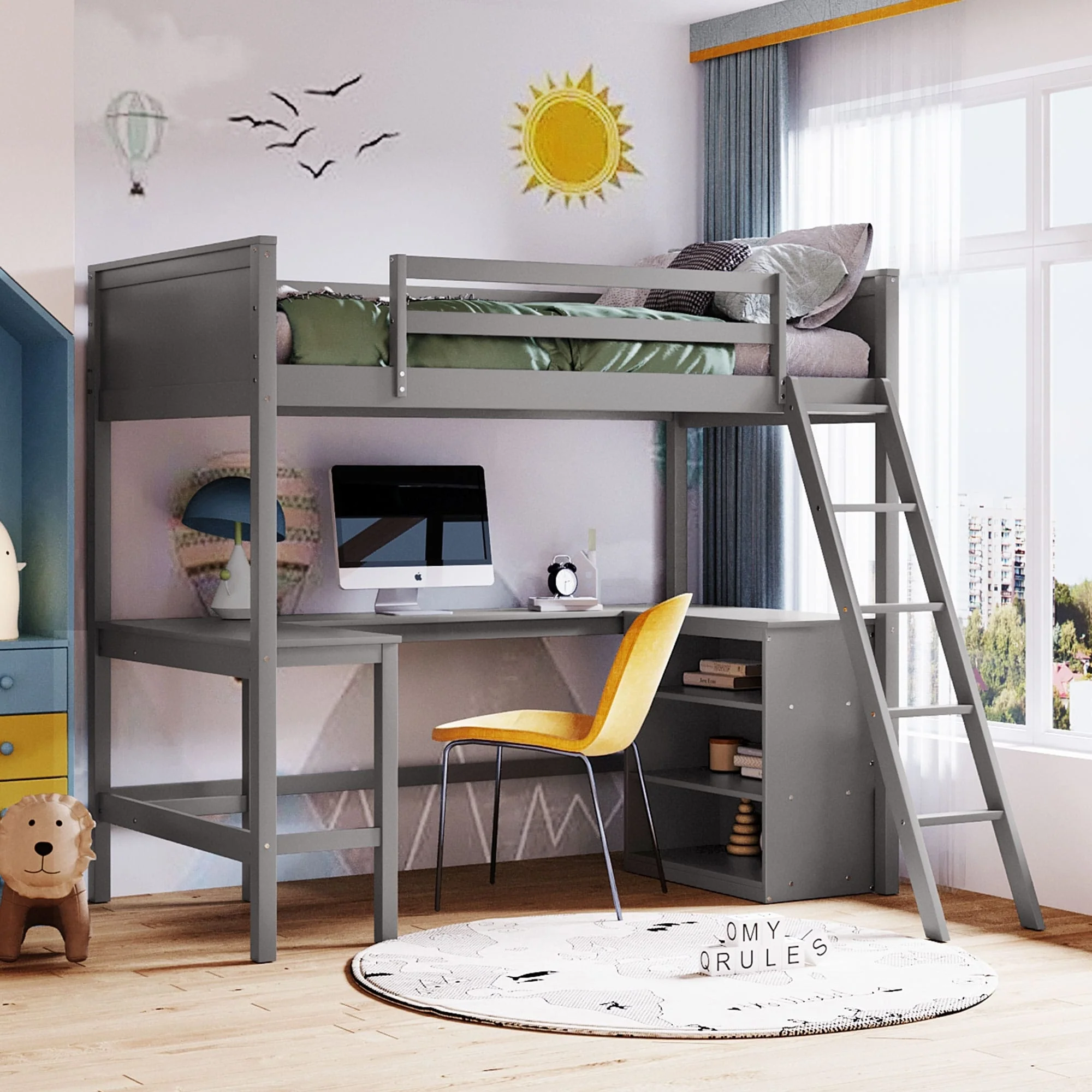 Loft Bed with Shelves and Desk