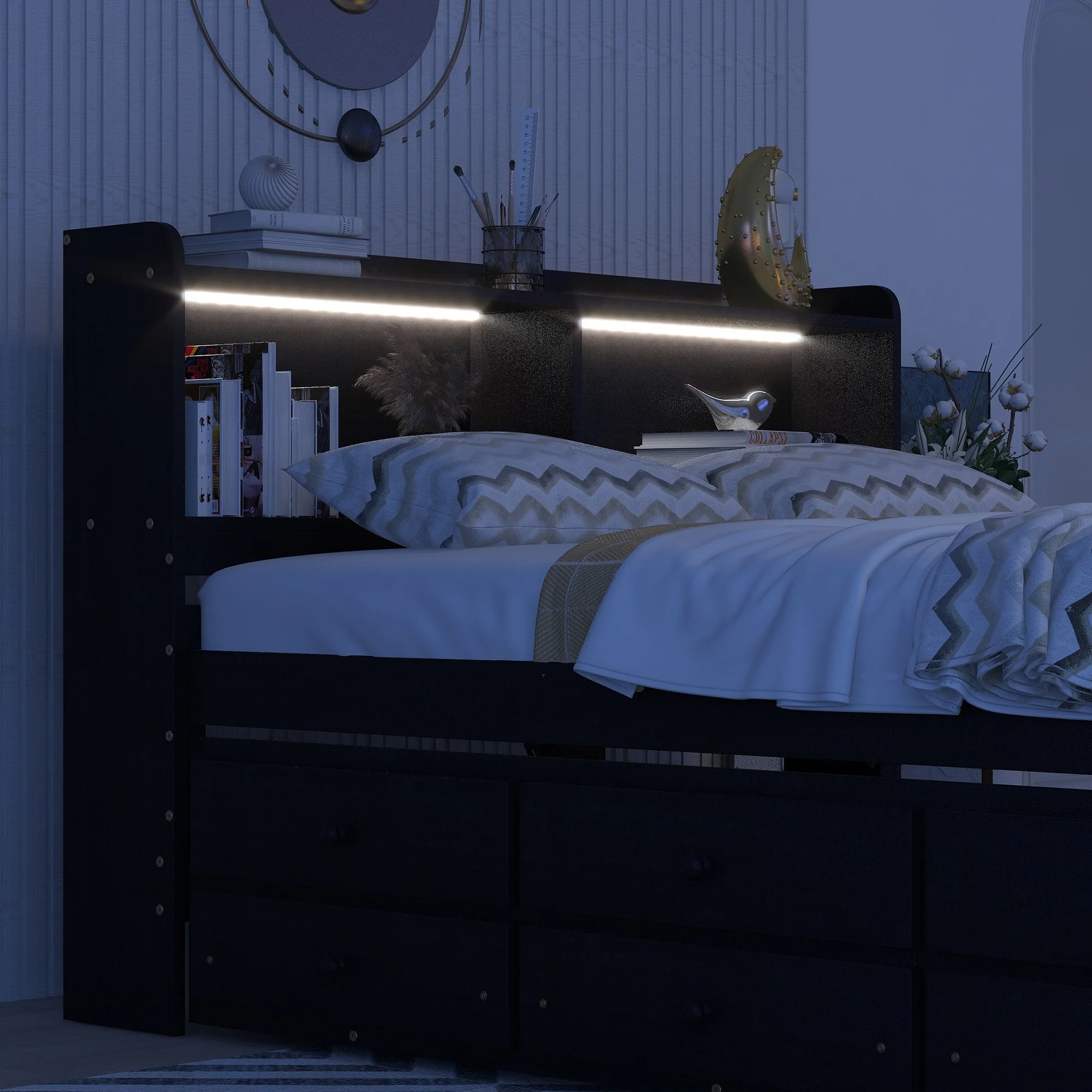 Bed with USB & Type-C Ports