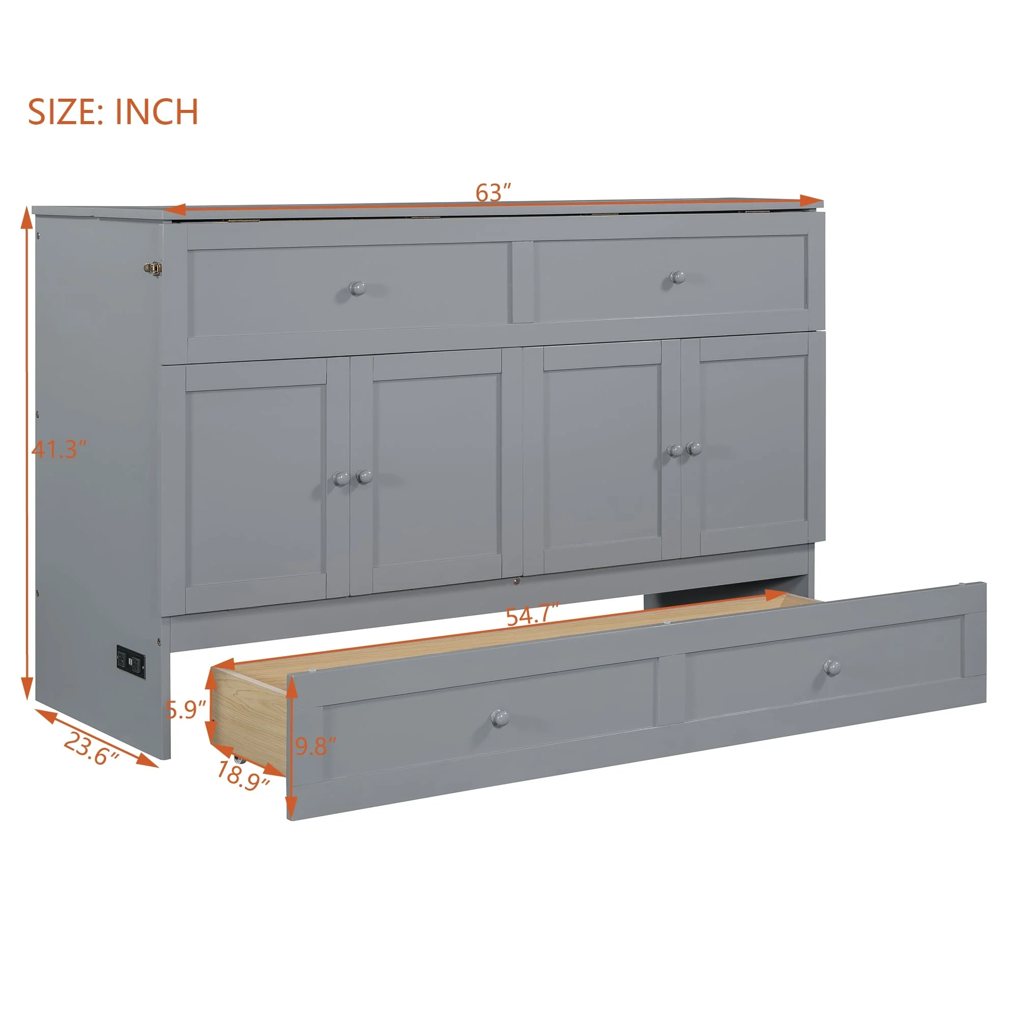 Queen Size Murphy Bed with Large Drawers