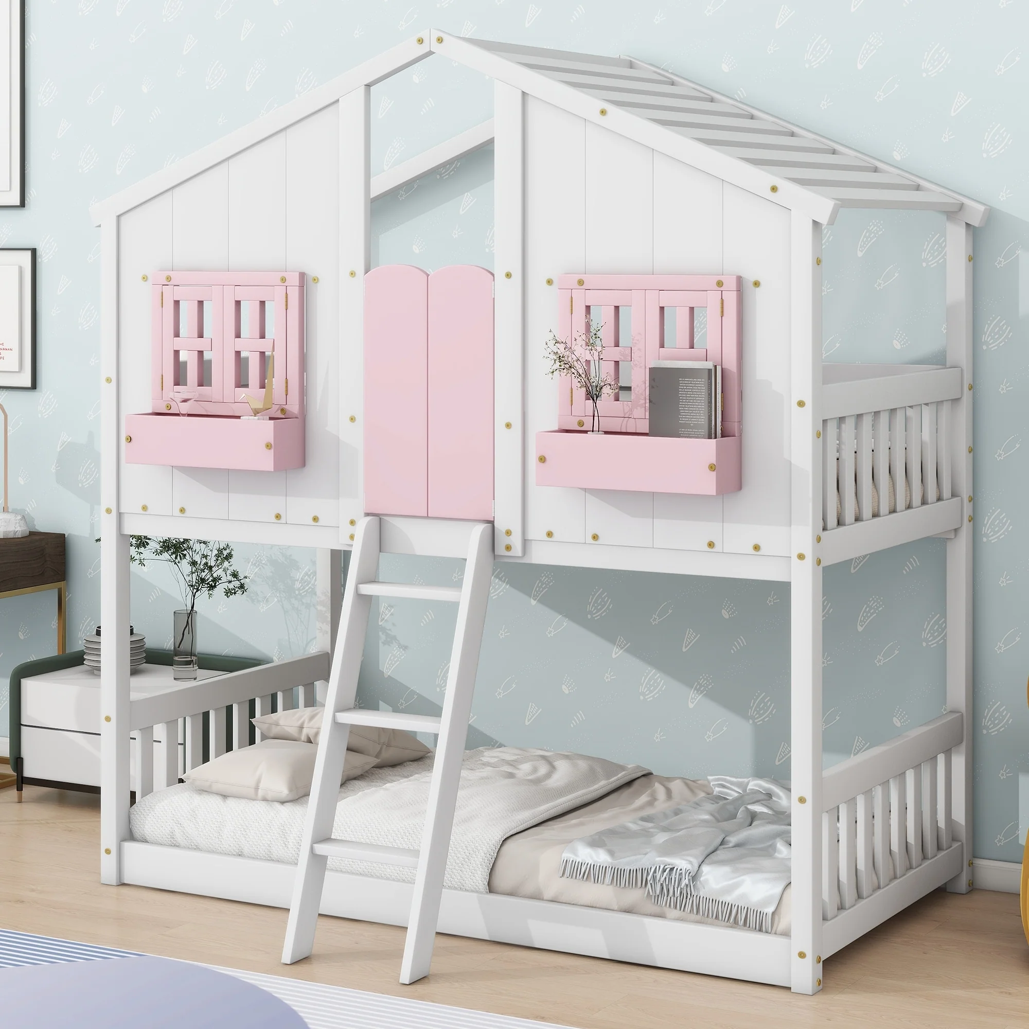 House Bunk Bed with Roof