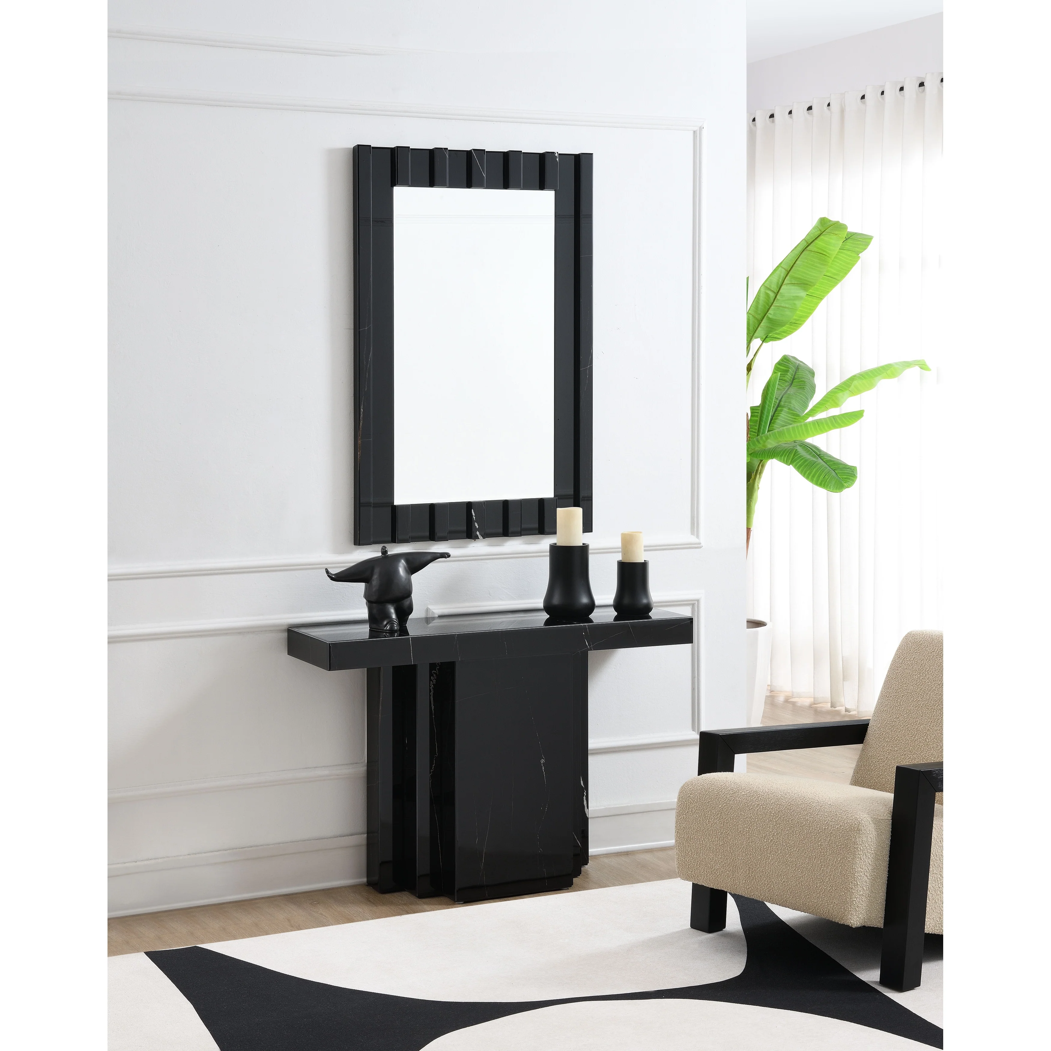 Black Mirrored Finish Console Table