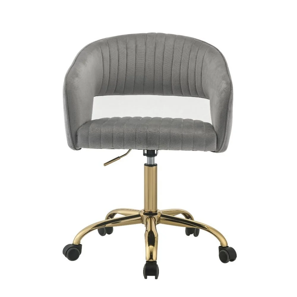 Office Chair, Gray Velvet & Gold