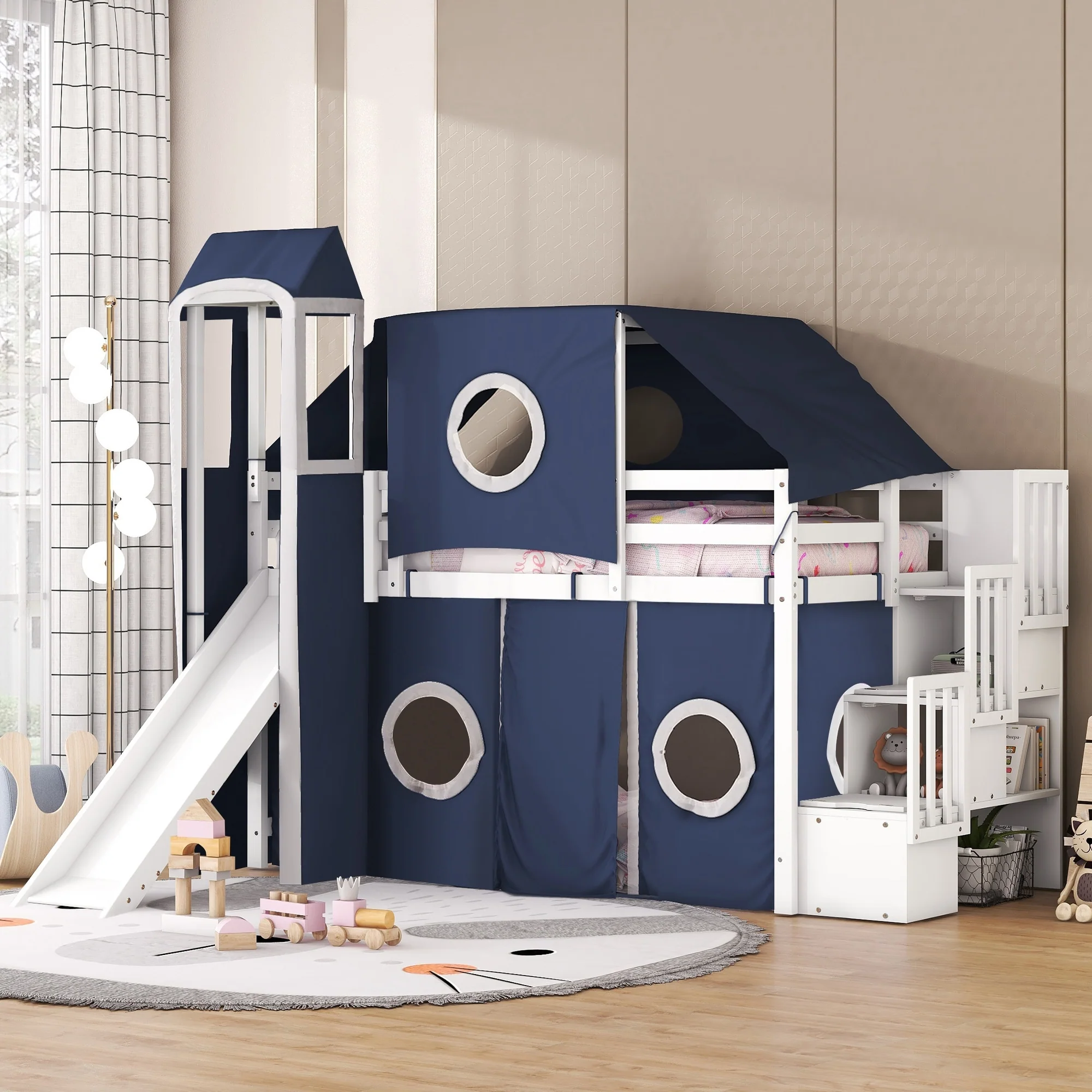 Loft Bed with Tent and Tower - Blue