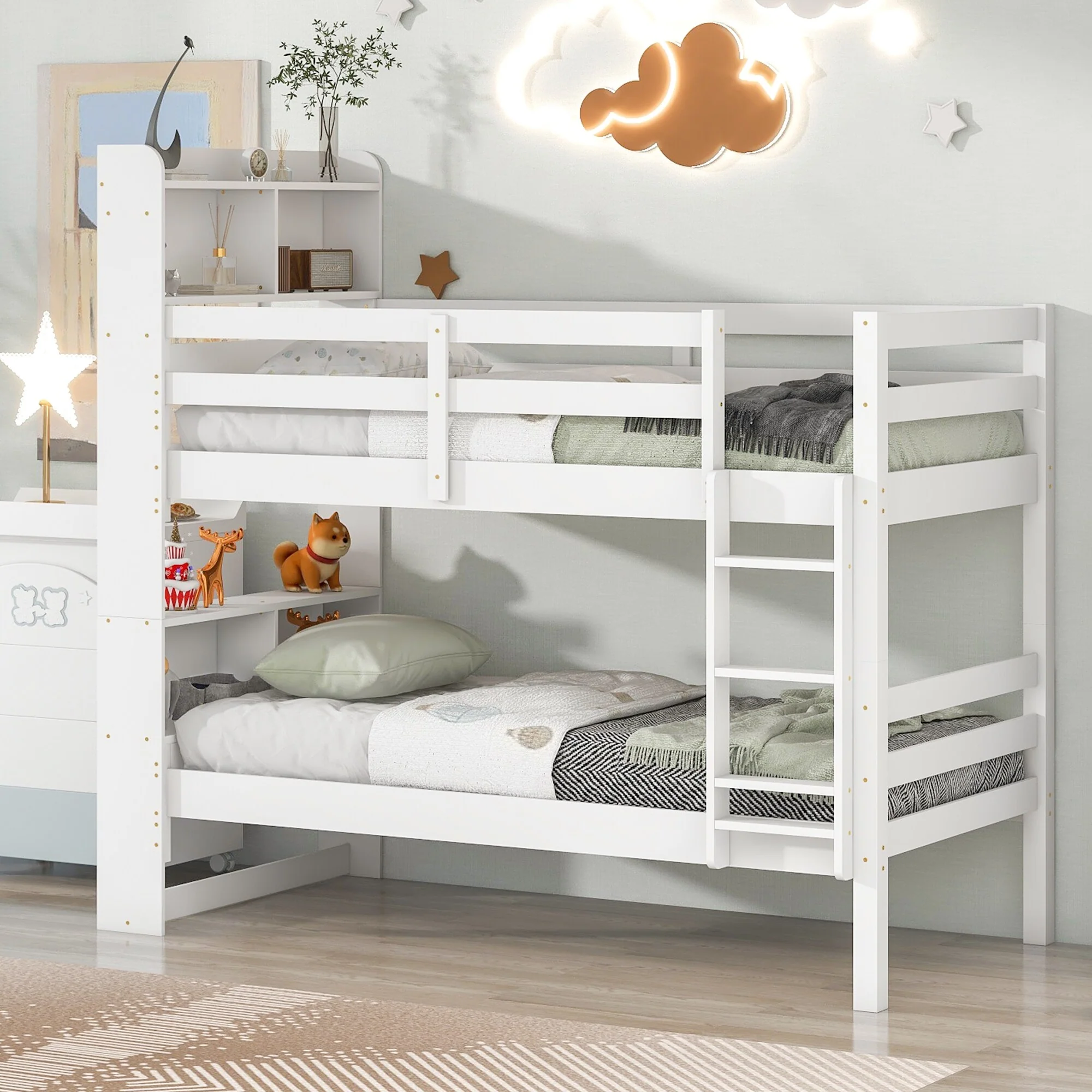 Bunk Beds with Bookcase Headboard