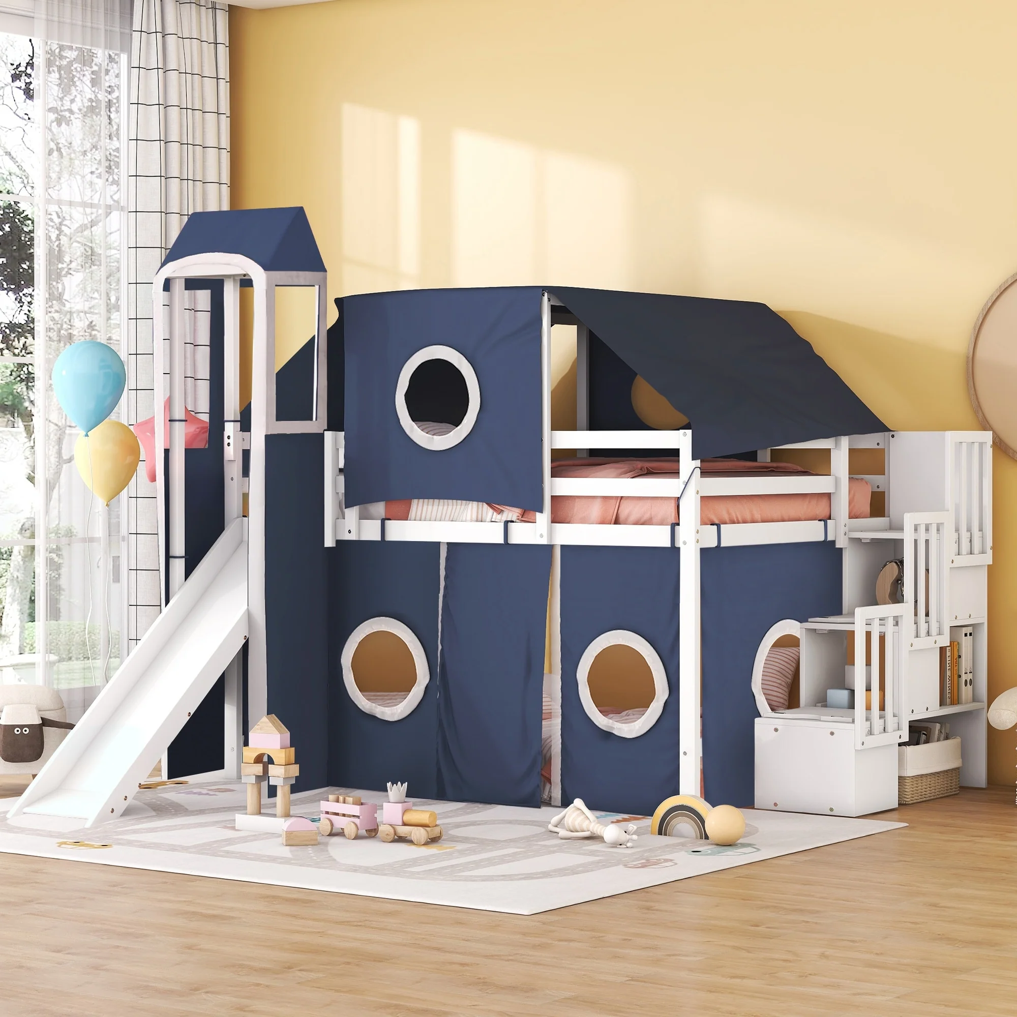 Loft Bed with Tent and Tower - Blue