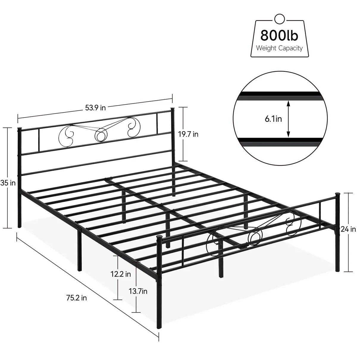 Metal Bed Frame with Headboard, Full