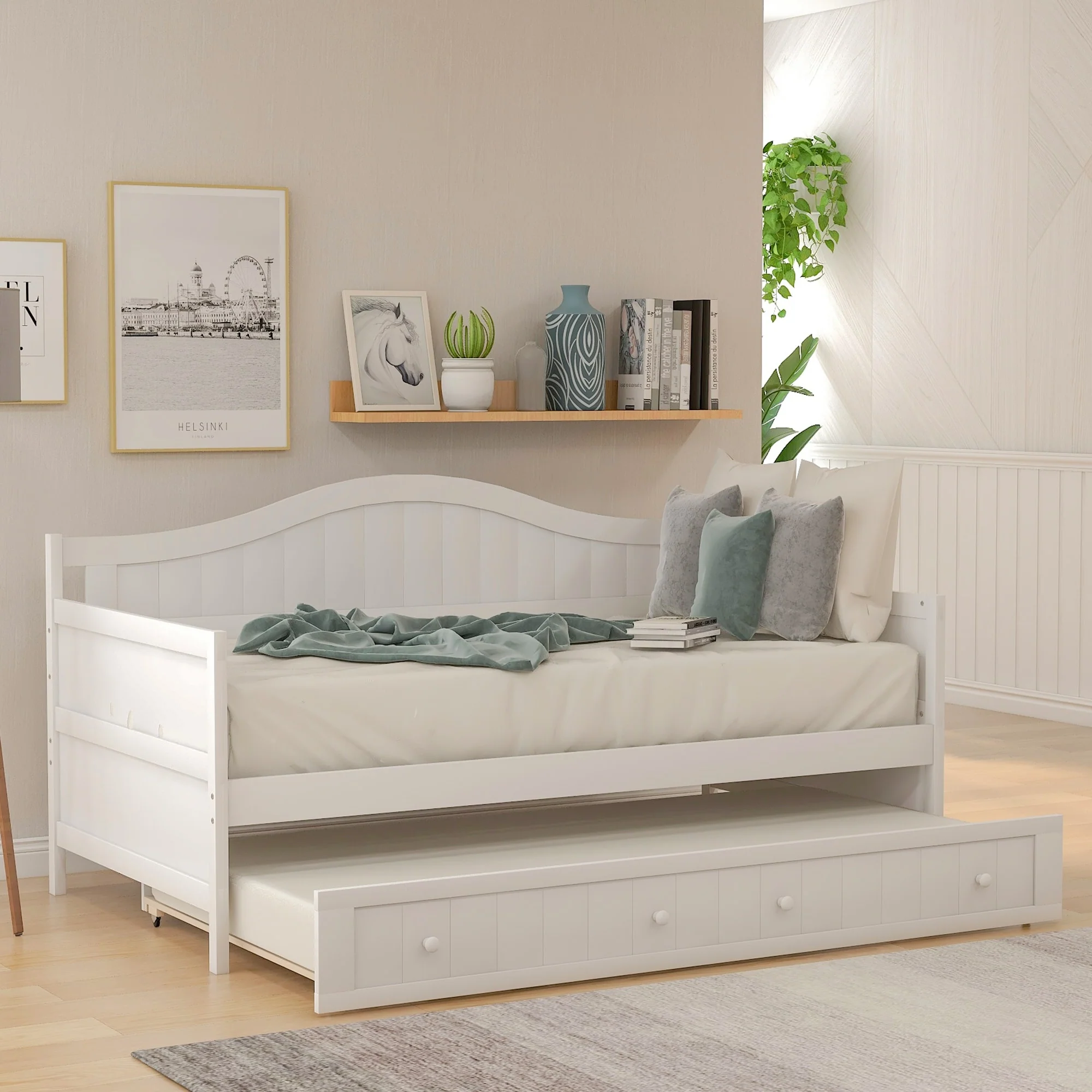 Wooden Daybed with Trundle Bed