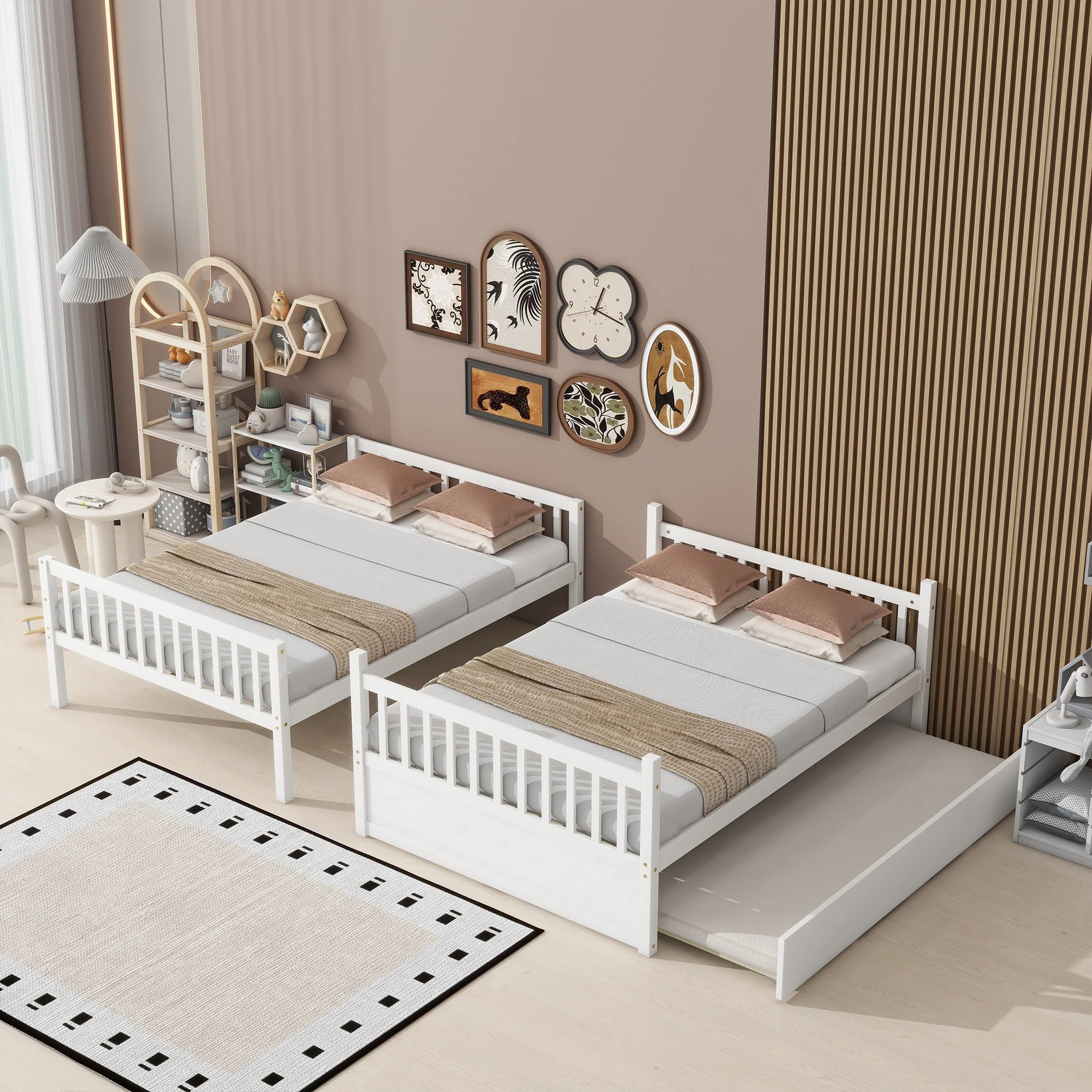Rubber Wood Bunk Bed with Trundle