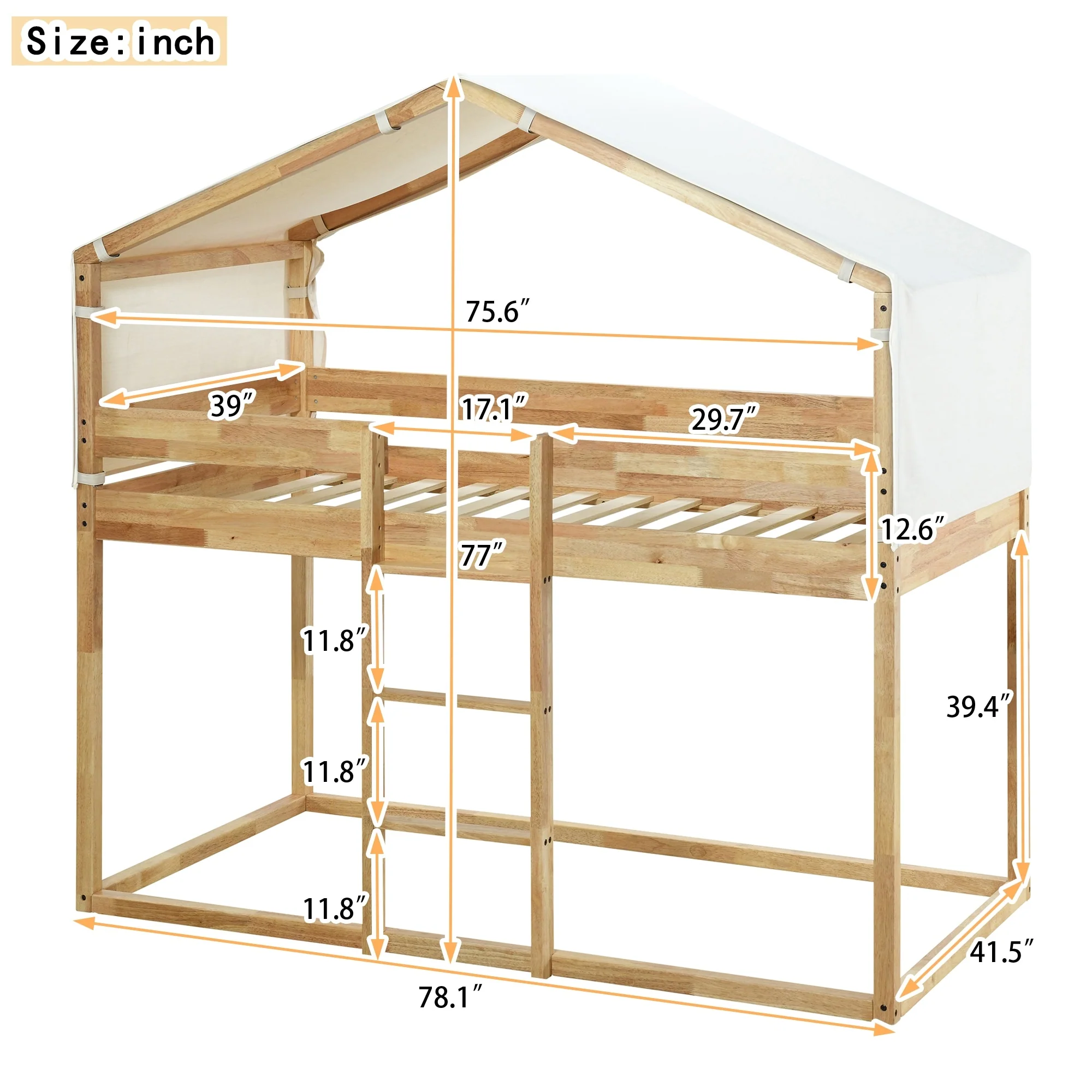 Over Bunk Bed Wood Bed with Tent