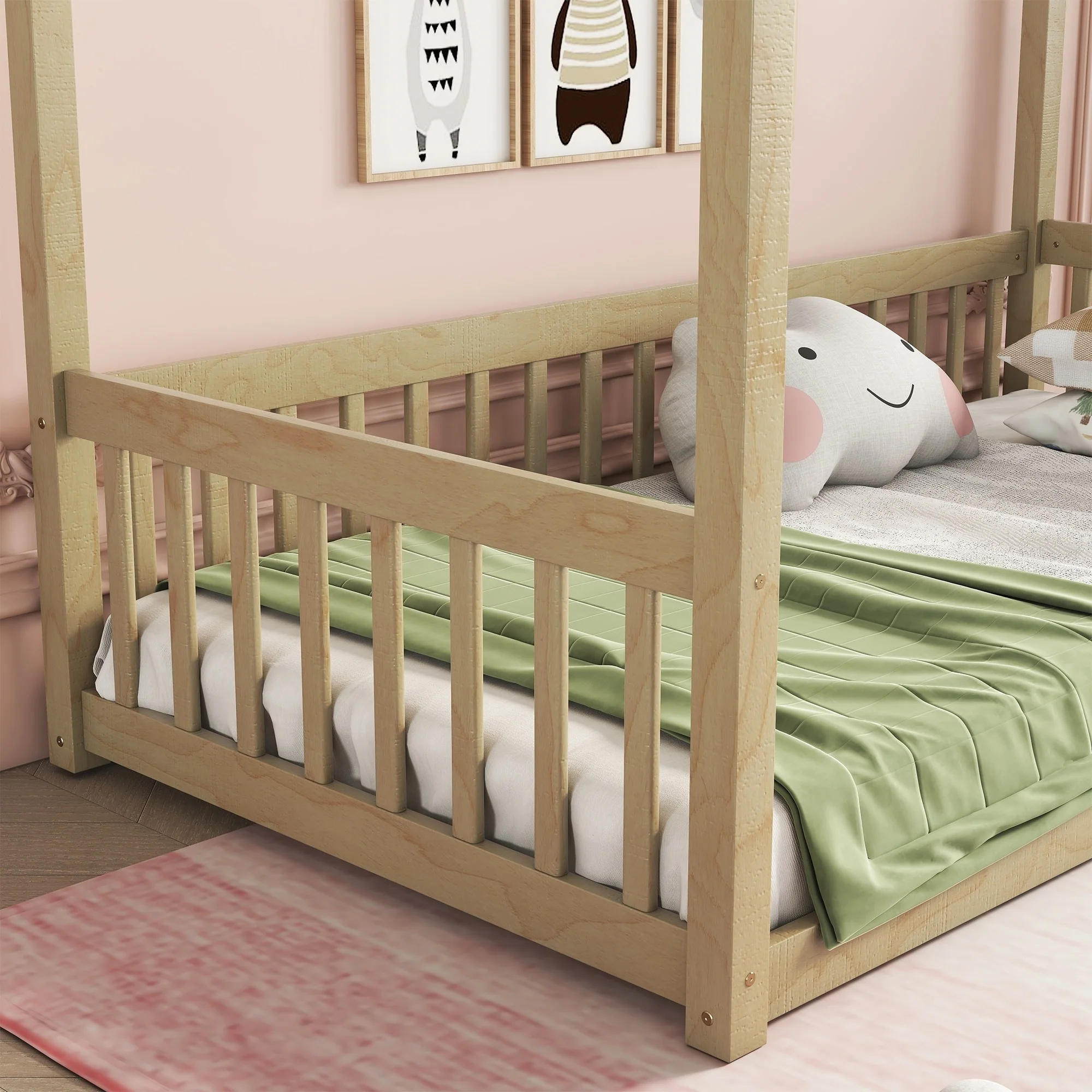 Canopy Frame Floor Bed with Fence