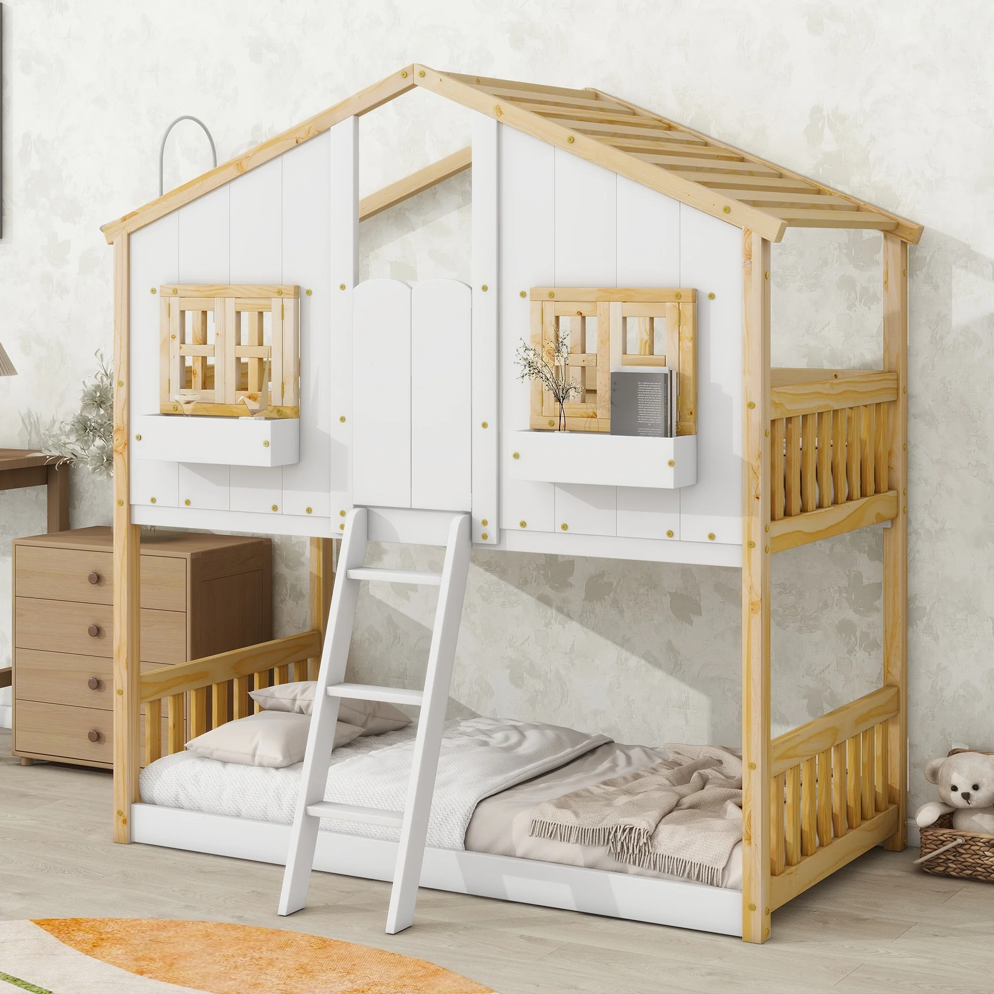 House Bunk Bed with Roof