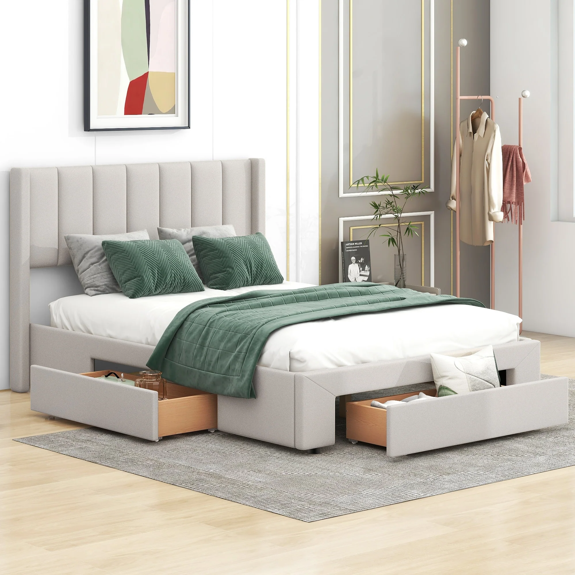 Upholstered Platform Bed with Drawer