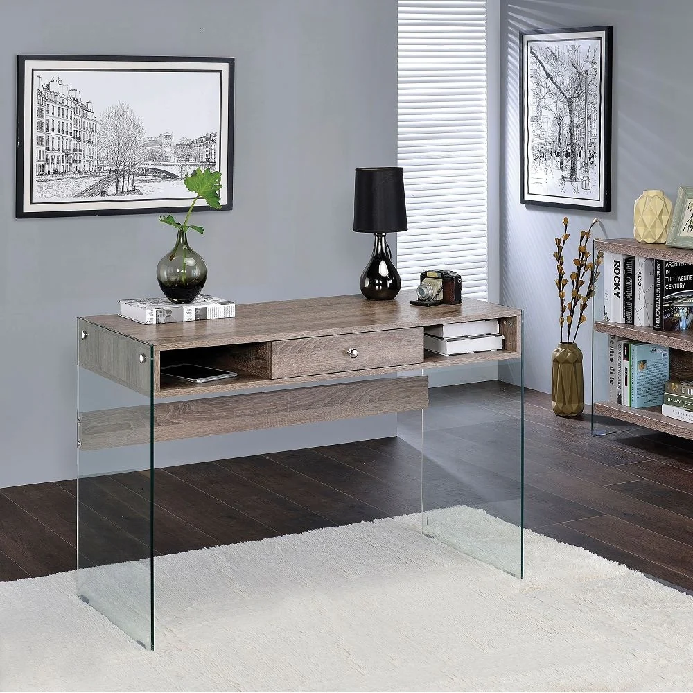 Desk in Gray Oak & Clear Glass