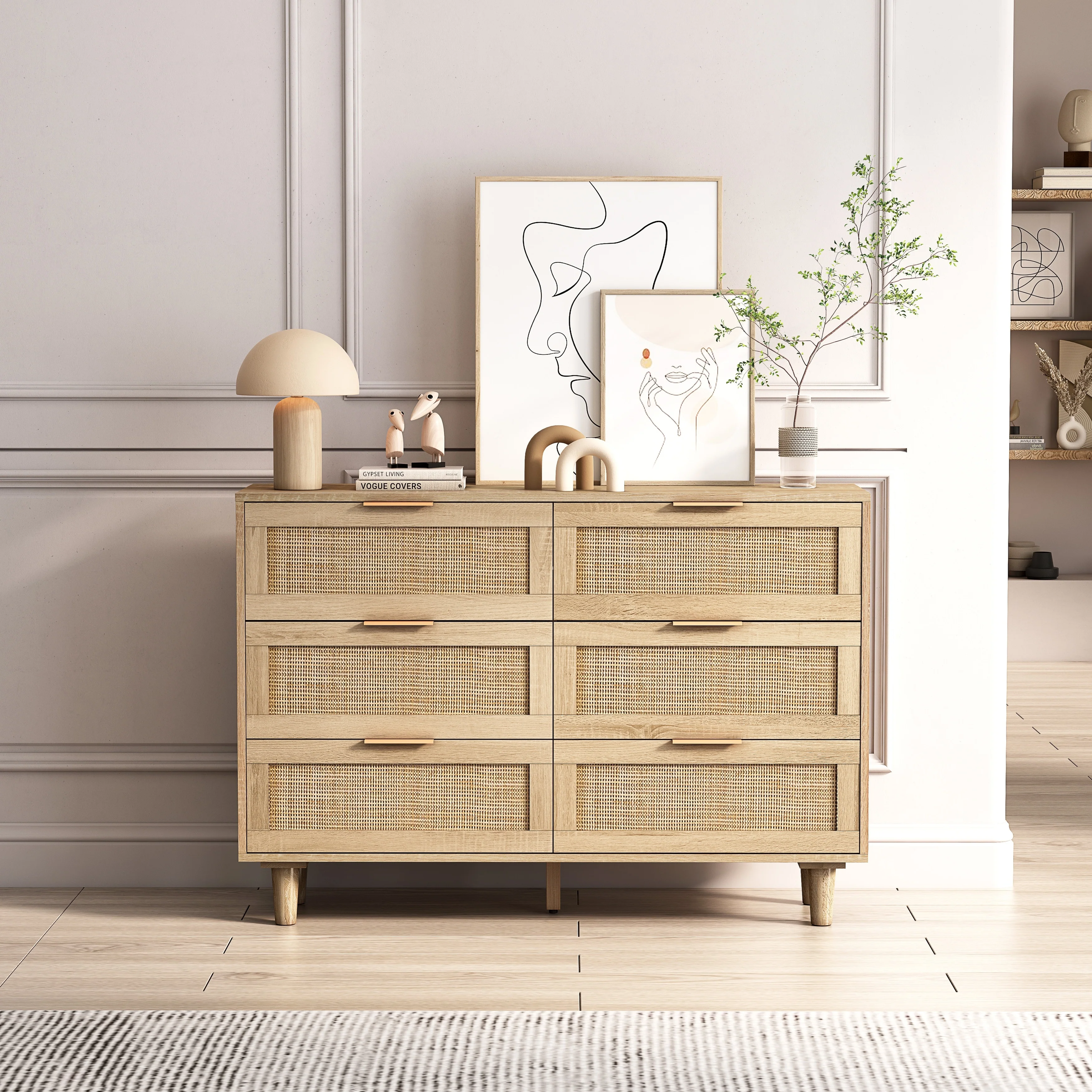6-Drawer Rattan Storage Dresser