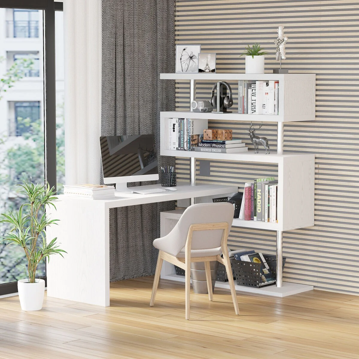 Home Office Desk with Shelves
