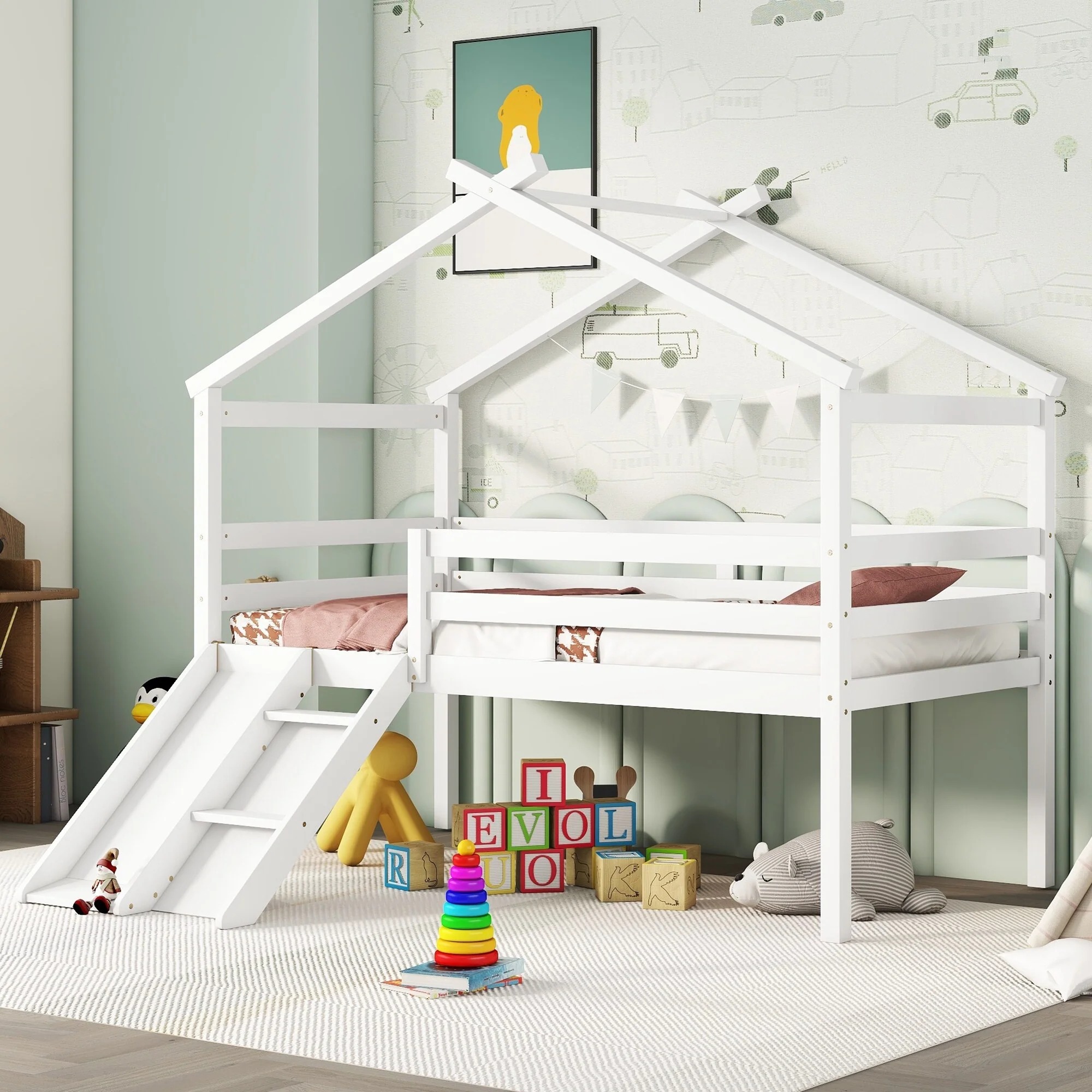 Low Loft House Bed with Slide