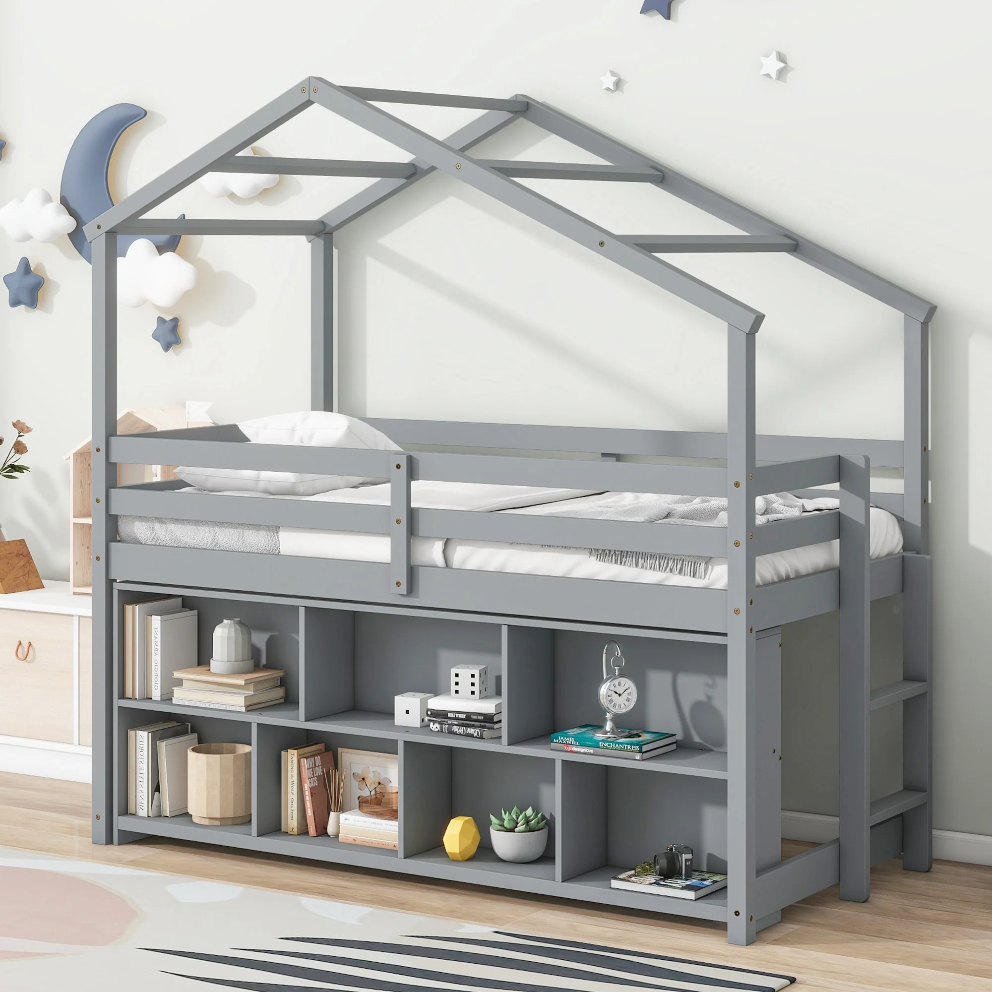 House Loft Bed with Roof Frame