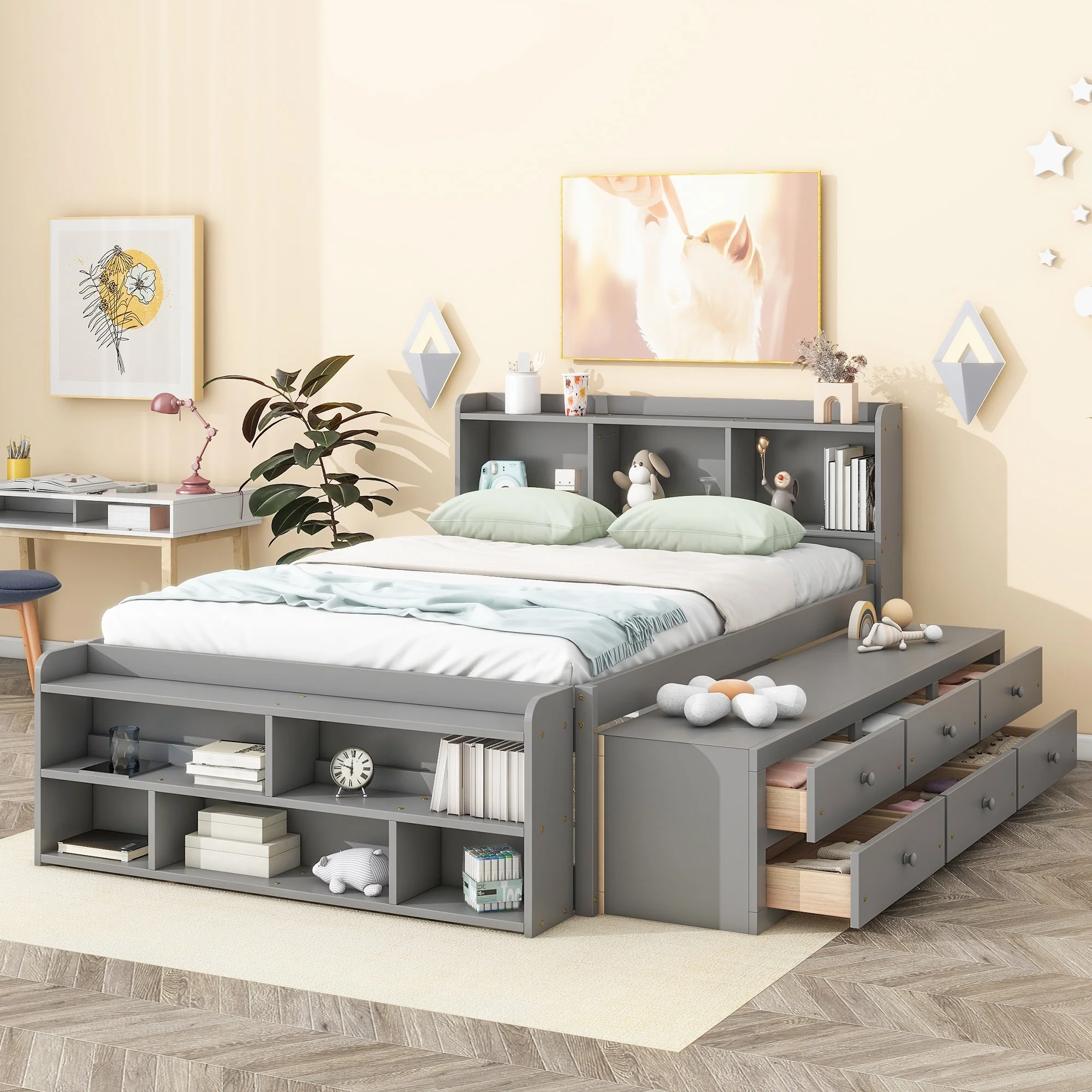 Bed with Bookcase Headboard