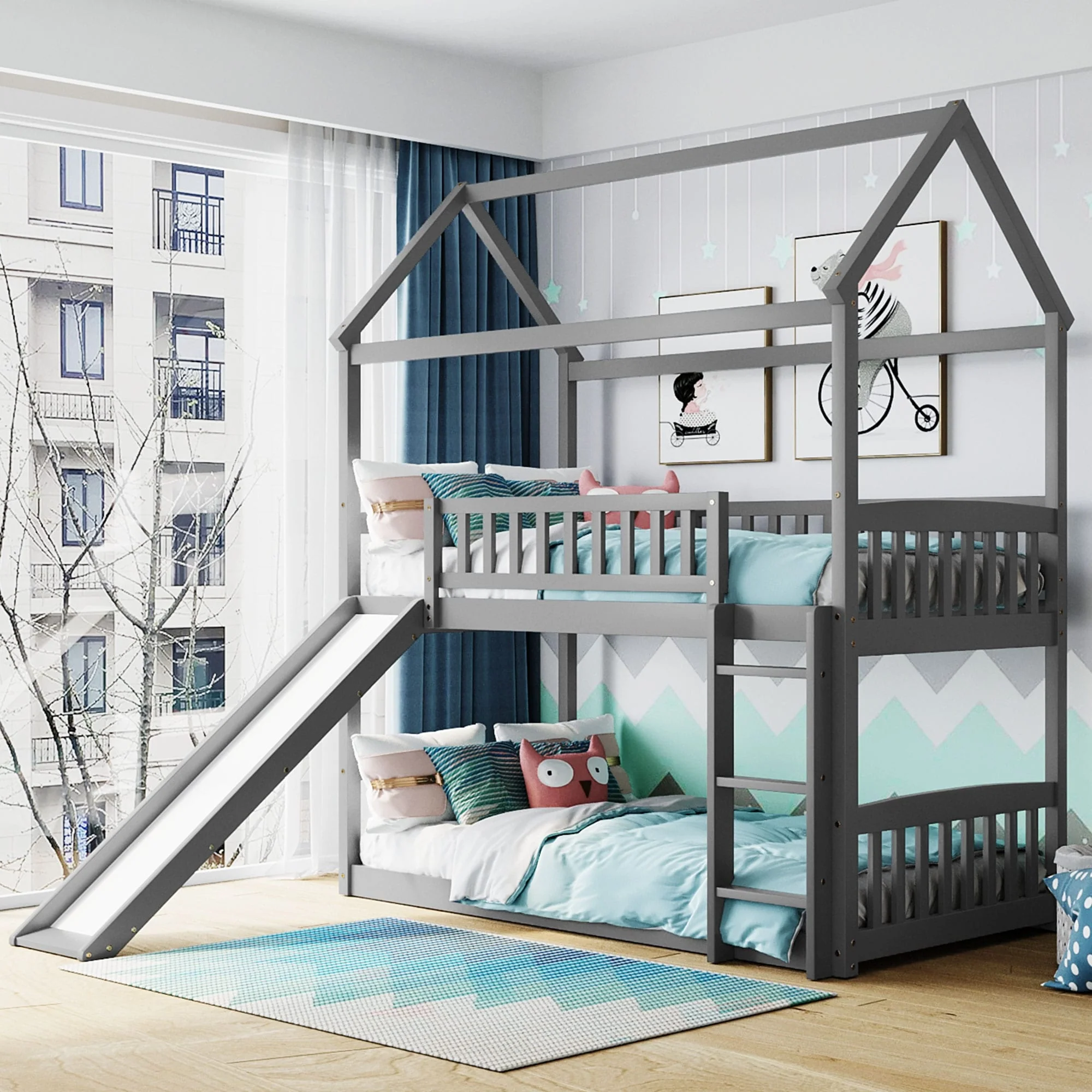 Over Bunk Bed with Slide