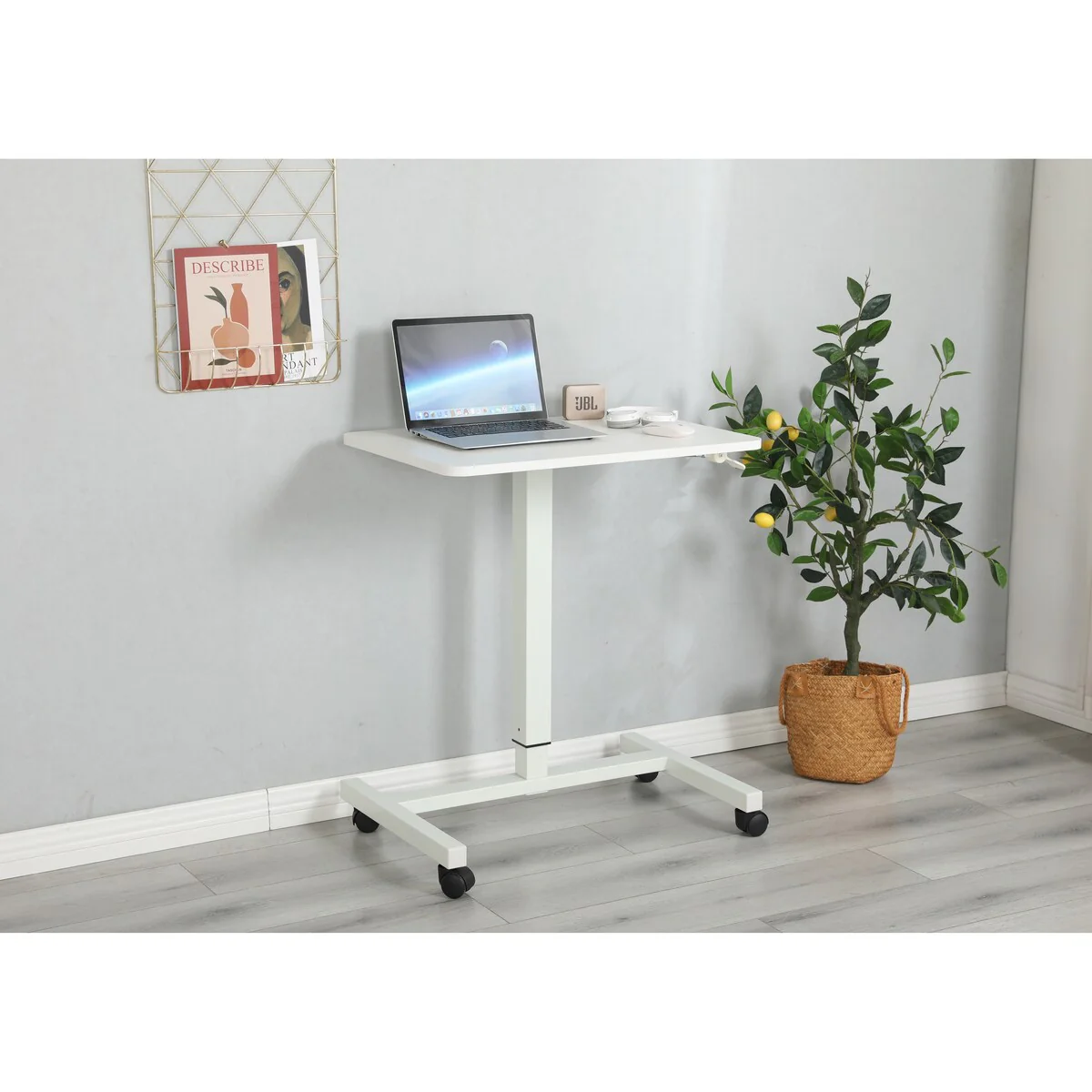 Single Leg Gas Spring Desk, White