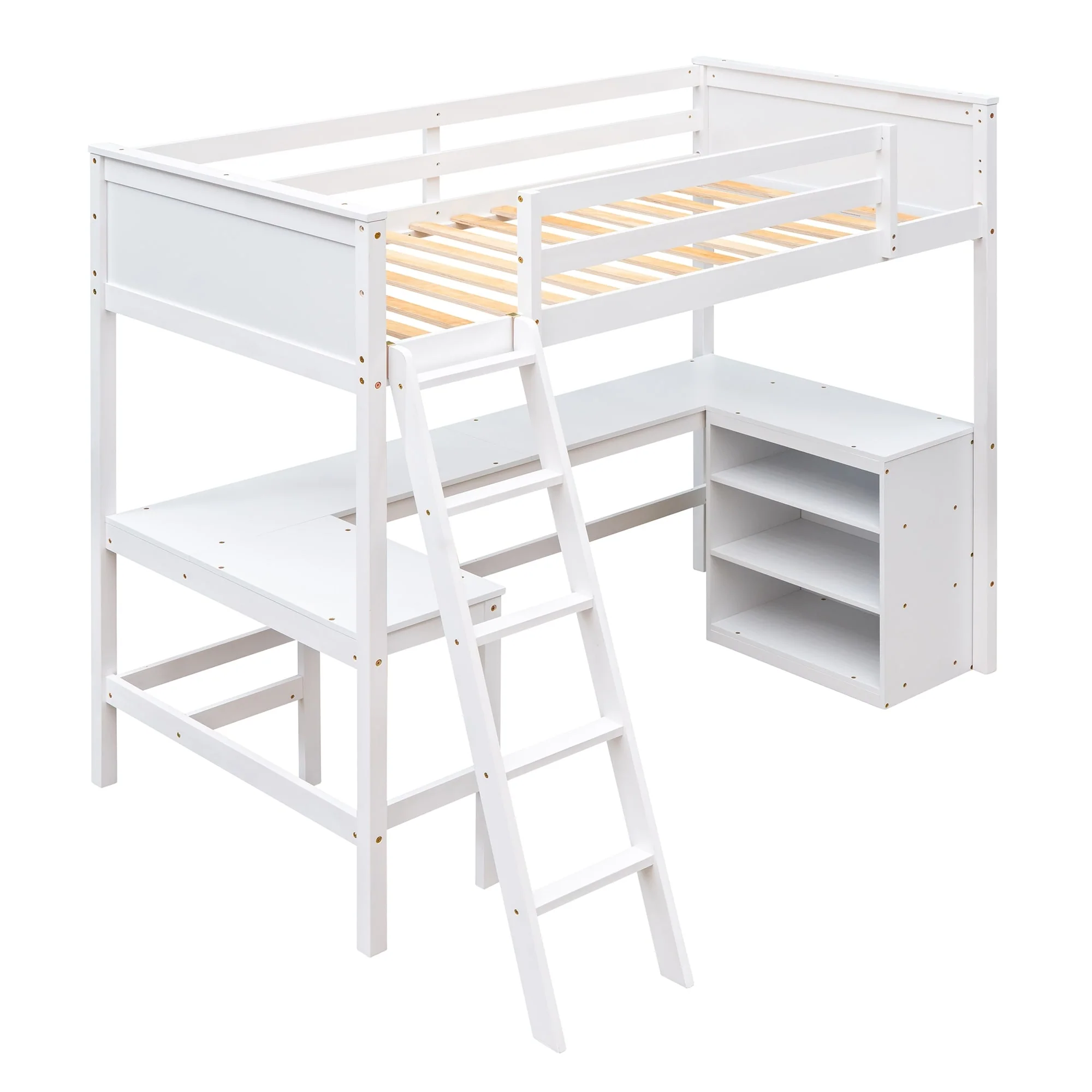 Loft Bed with Shelves and Desk
