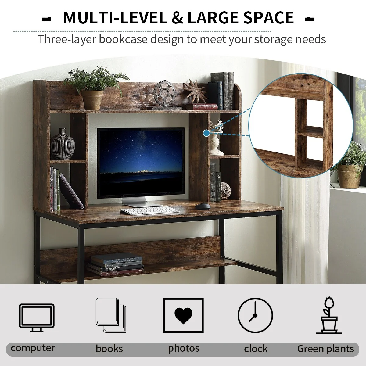 47 Inch Study Table with Hutch