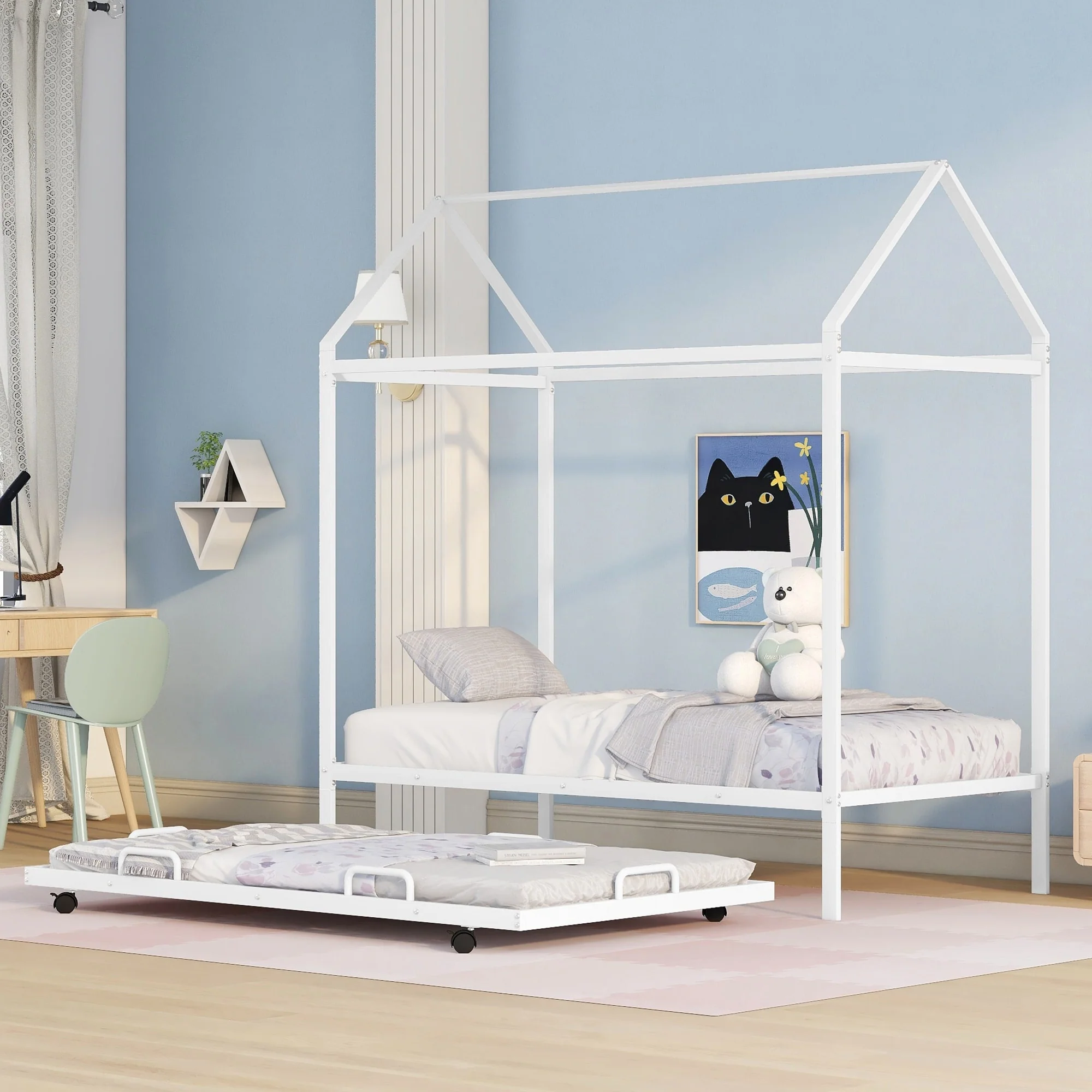 Kids House Bed With Trundle