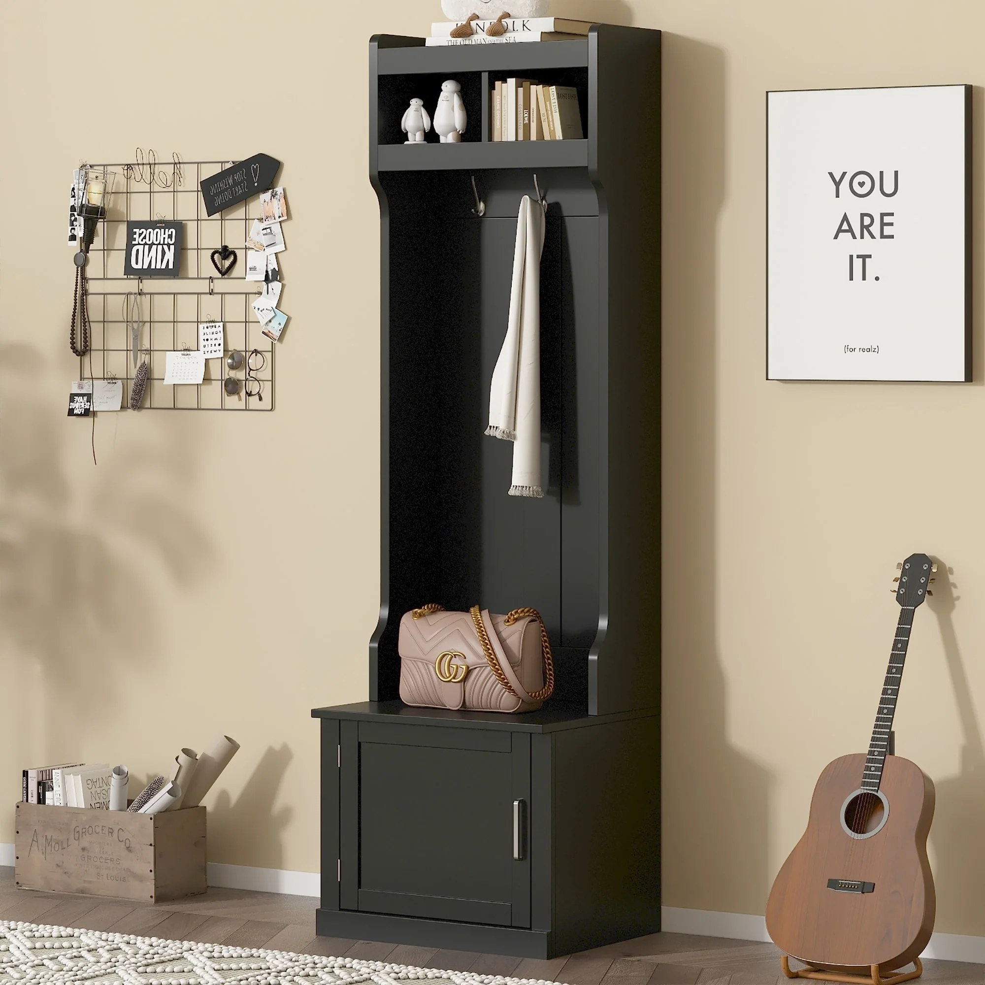 Slim Hall Tree with Cabinet