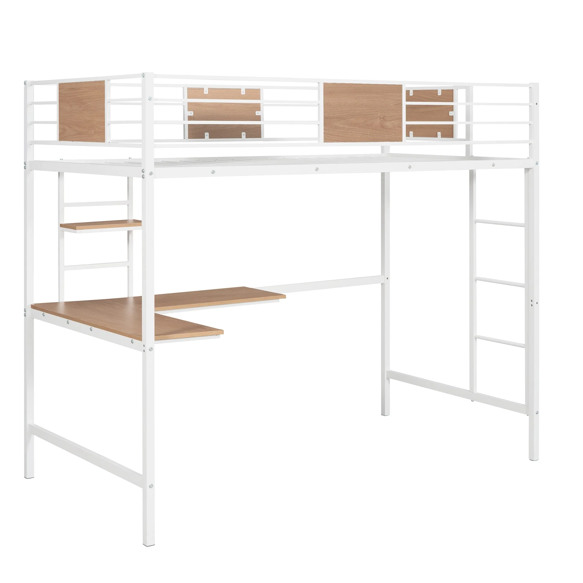 Metal Loft Bed with Desk and Shelve