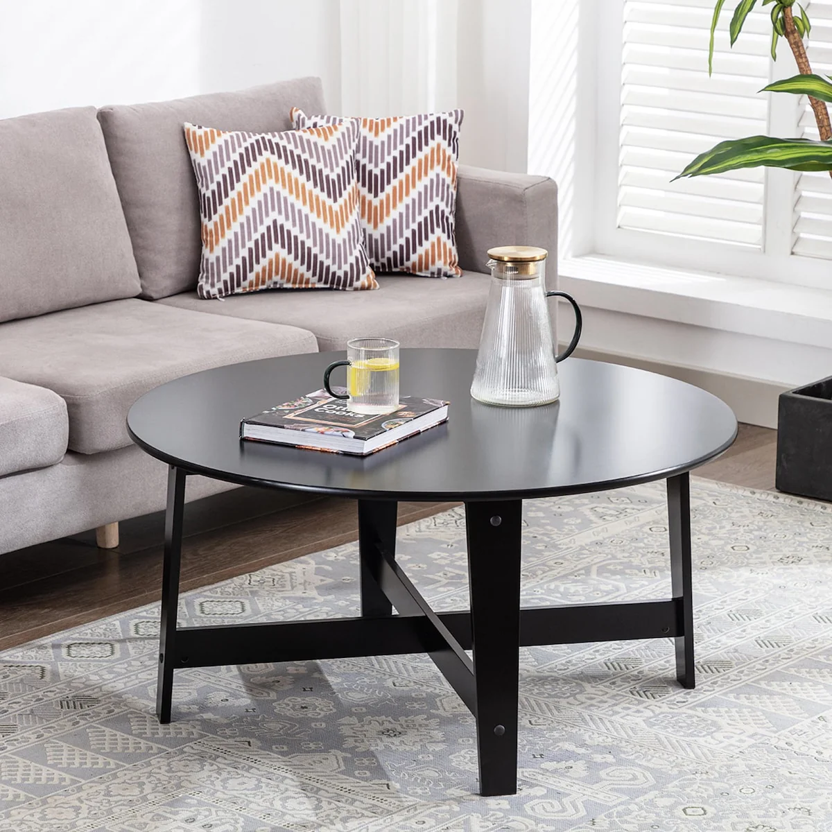 Round Wood Coffee Table, Black