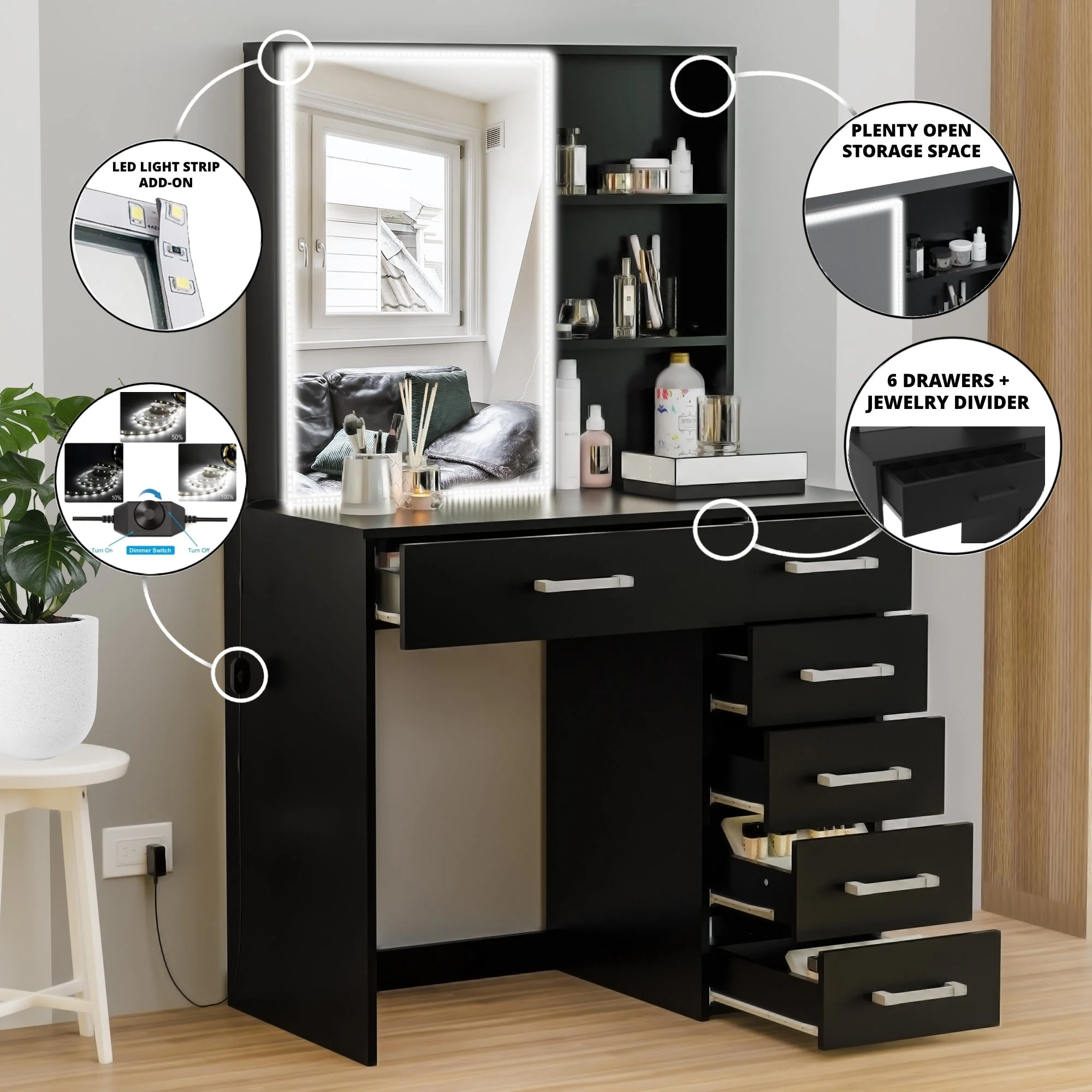 Boahaus Flora Lighted Vanity Table