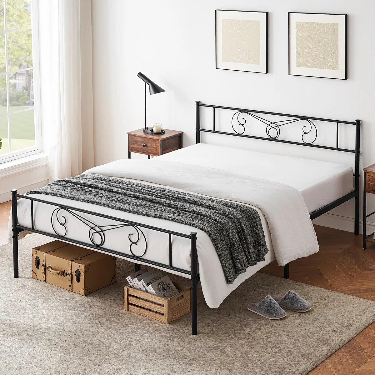 Metal Bed Frame with Headboard, Full