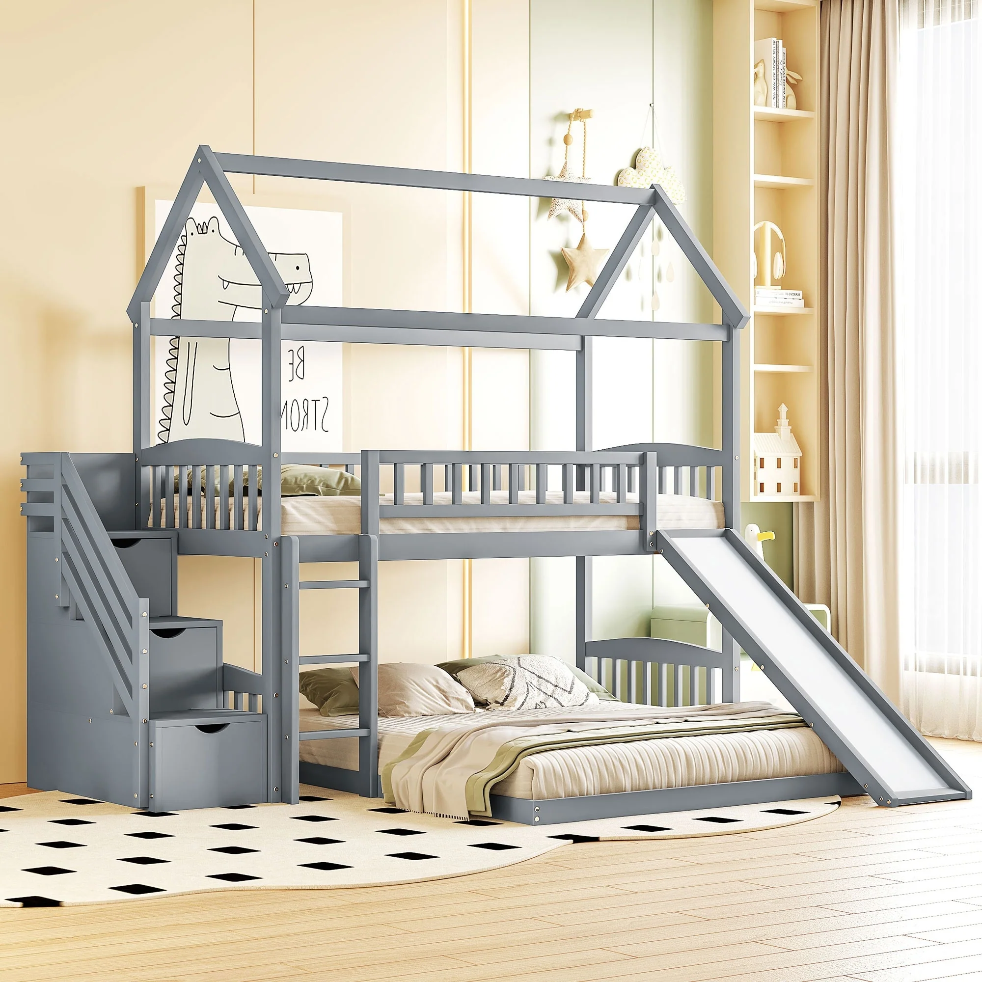 Over Bunk Bed with Slide