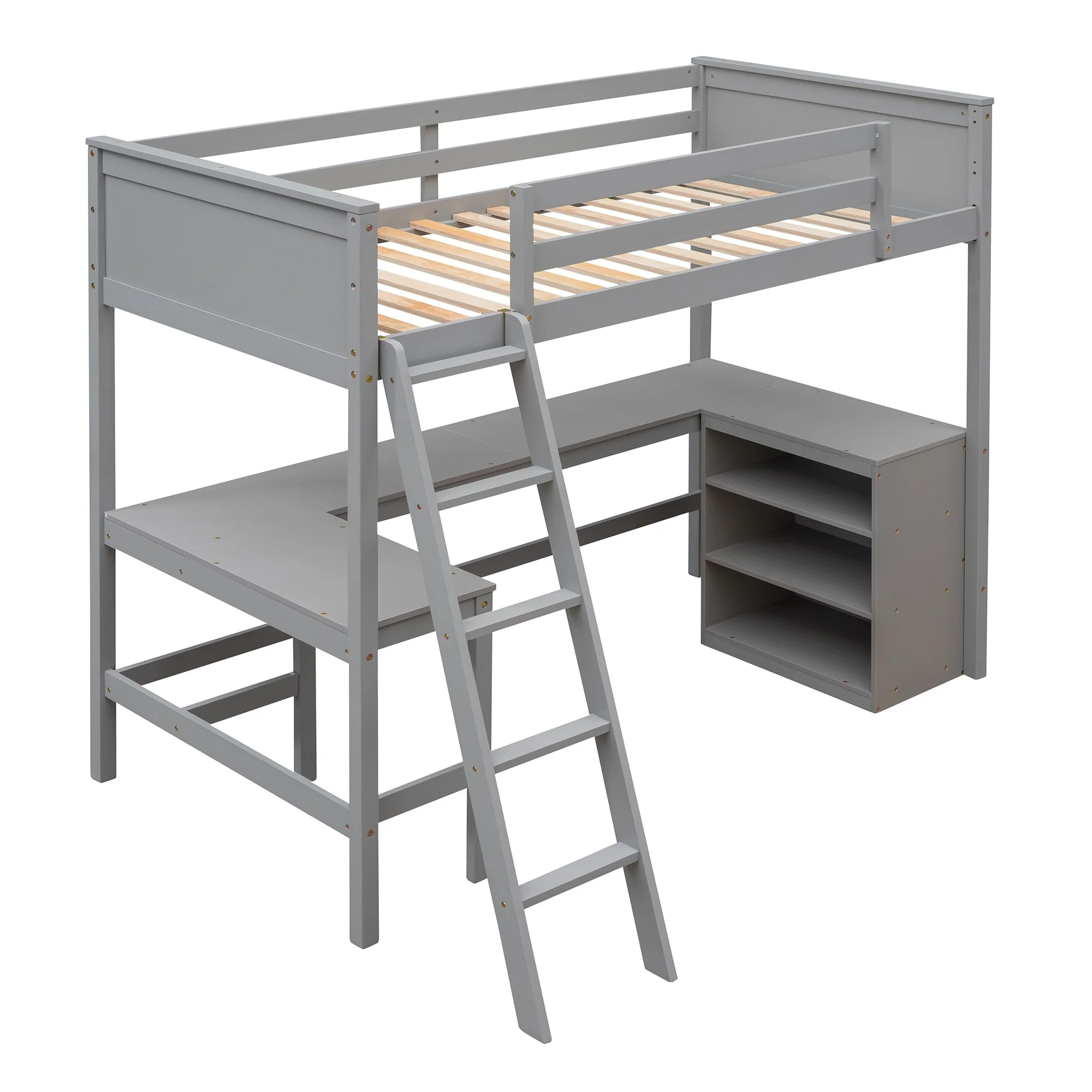 Loft Bed with Shelves and Desk