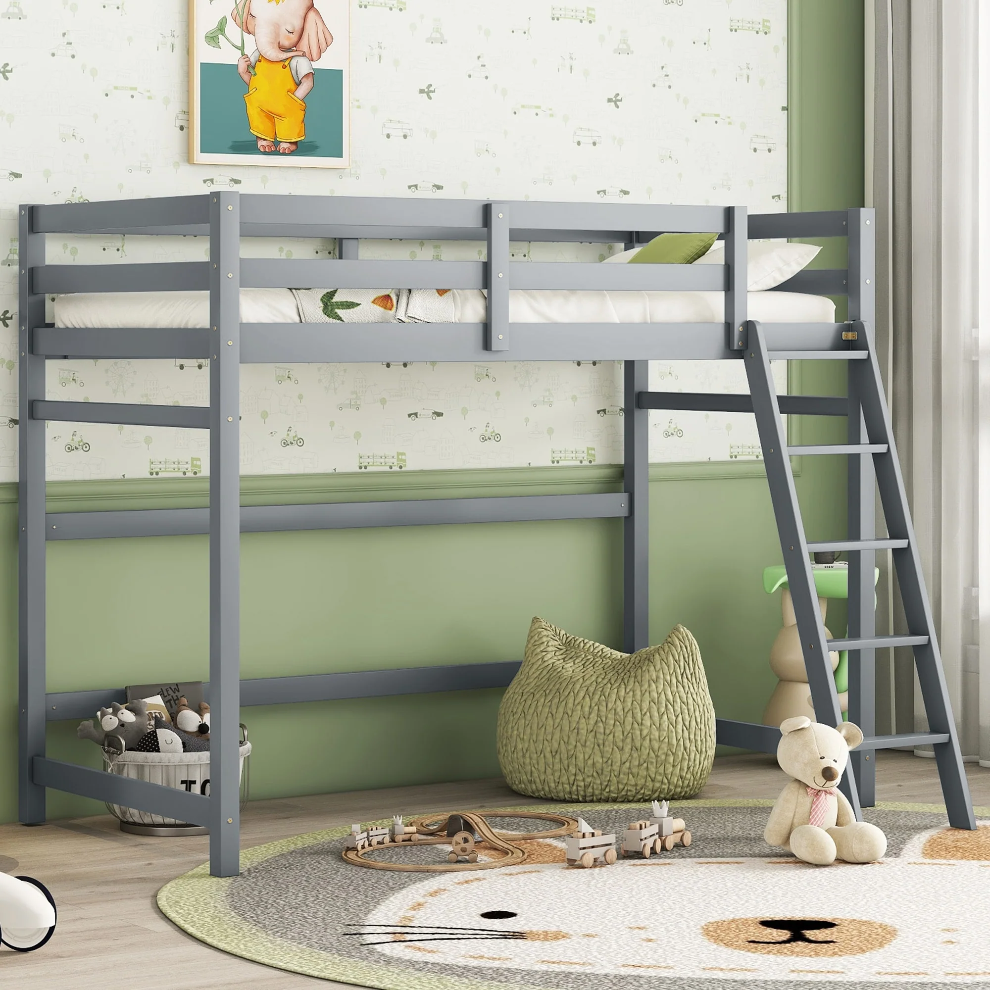 High Loft Bed with inclined Ladder